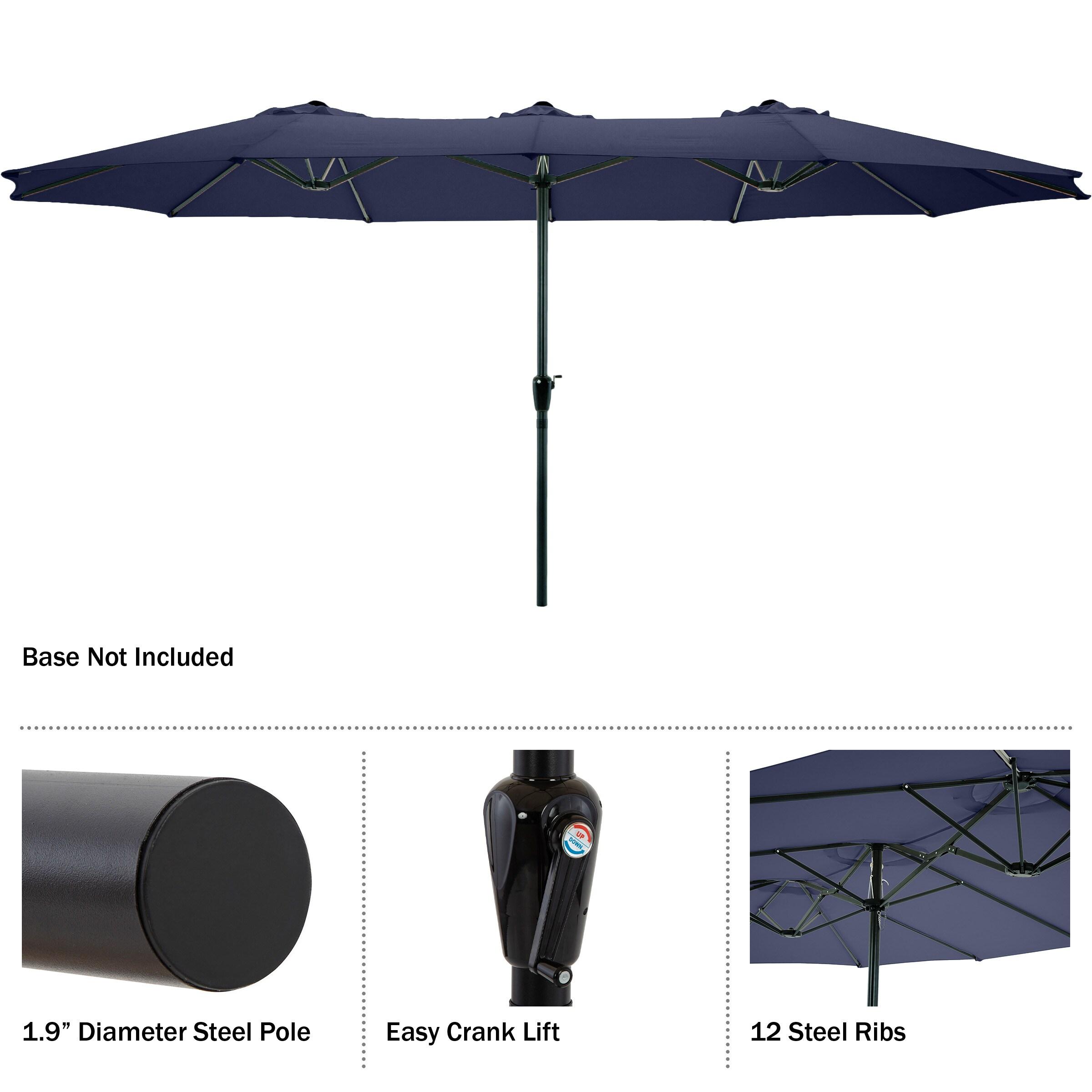 Extra Large Outdoor Umbrella - 15 Ft Double Patio Shade with Easy Hand Crank for Outdoor Furniture, Deck, Backyard, or Pool by Pure Garden (Navy)