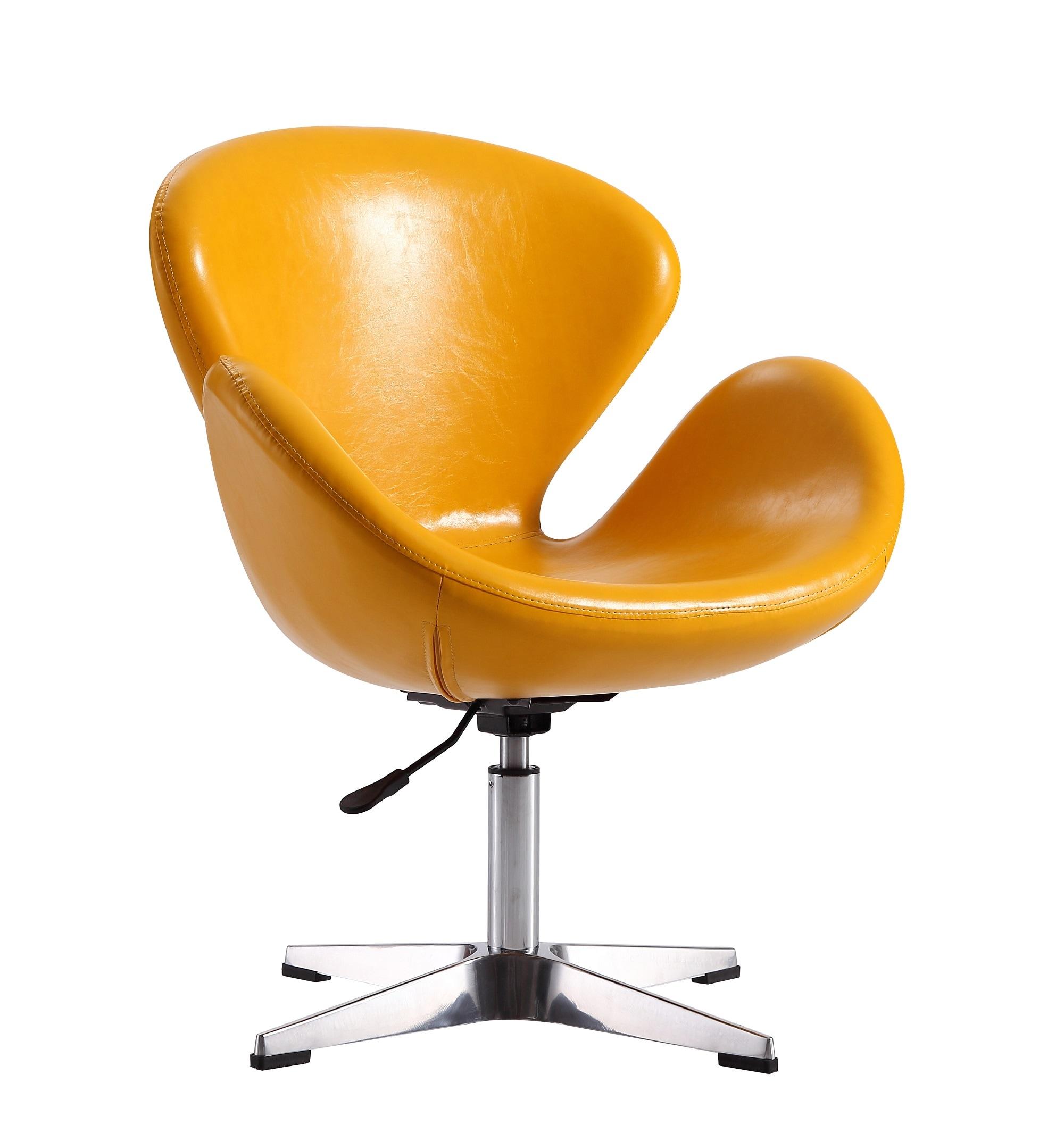 Raspberry Faux Leather Adjustable Swivel Chair Yellow - Manhattan Comfort: Retro Chic, Steel Cross Legs, 39.4" Height