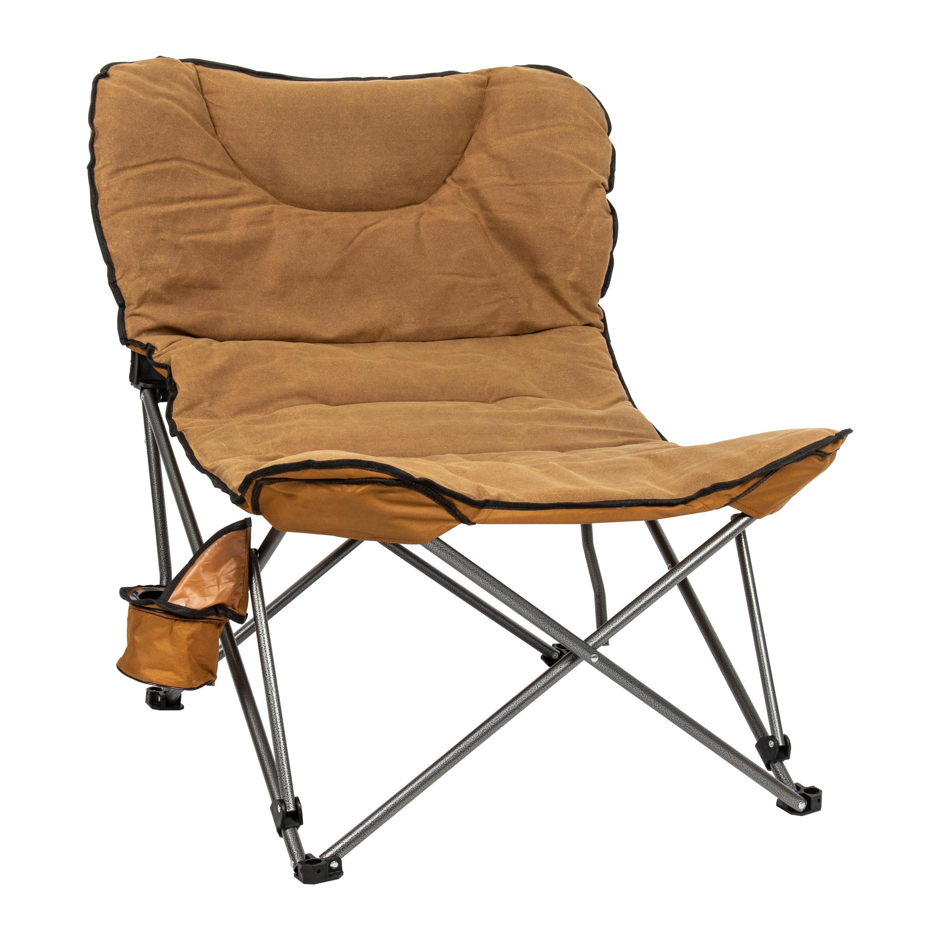 Tan Ultra Padded Folding Camp Chair with Cup Holder