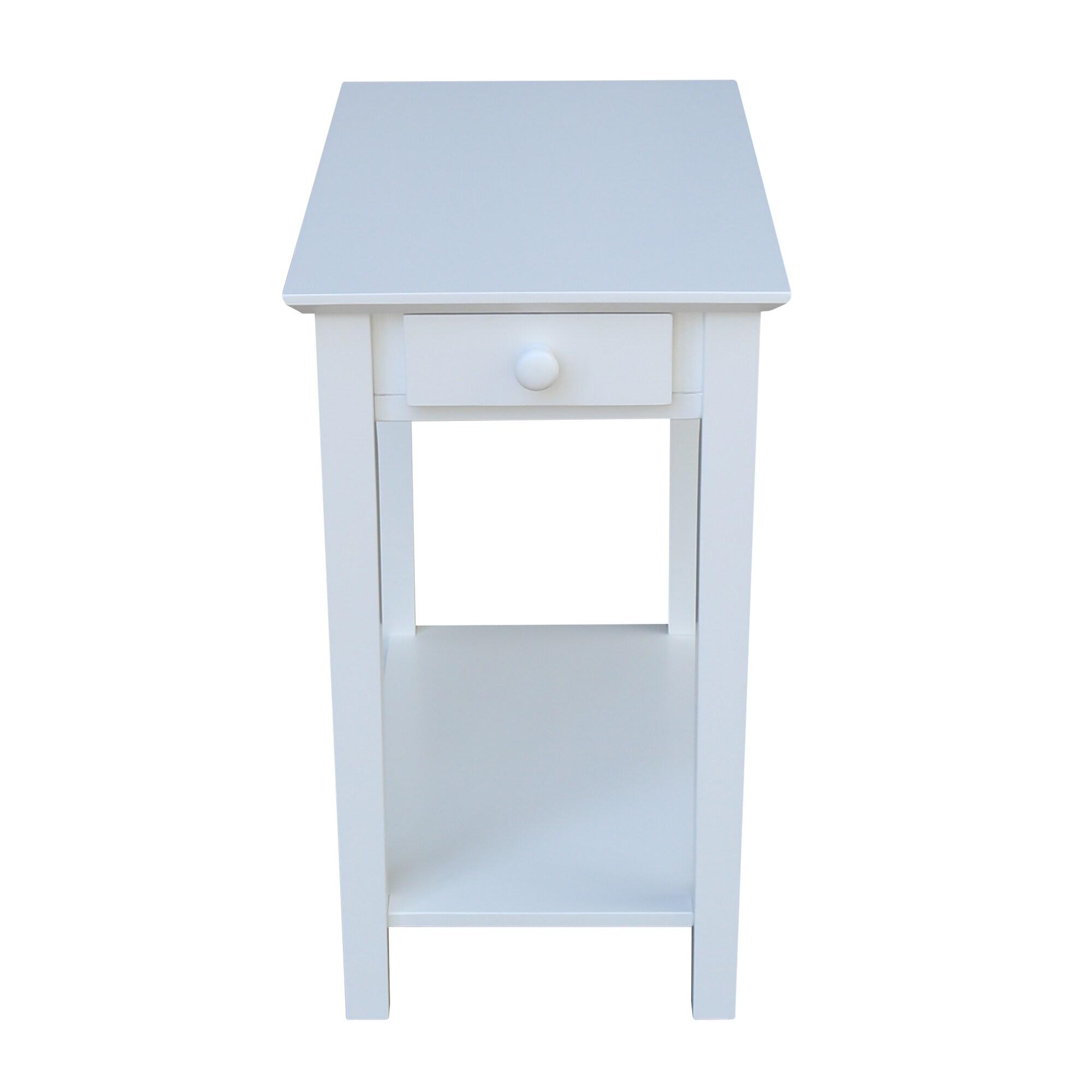 Narrow End Table White - International Concepts: Solid Parawood, Mid-Century Modern Style, 25" High