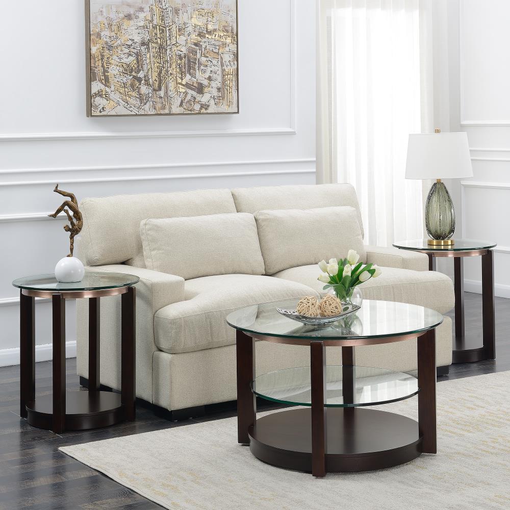 Picket House Furnishings Benton End Table Espresso: Modern Round Glass Top, Wood Frame, Spot Clean
