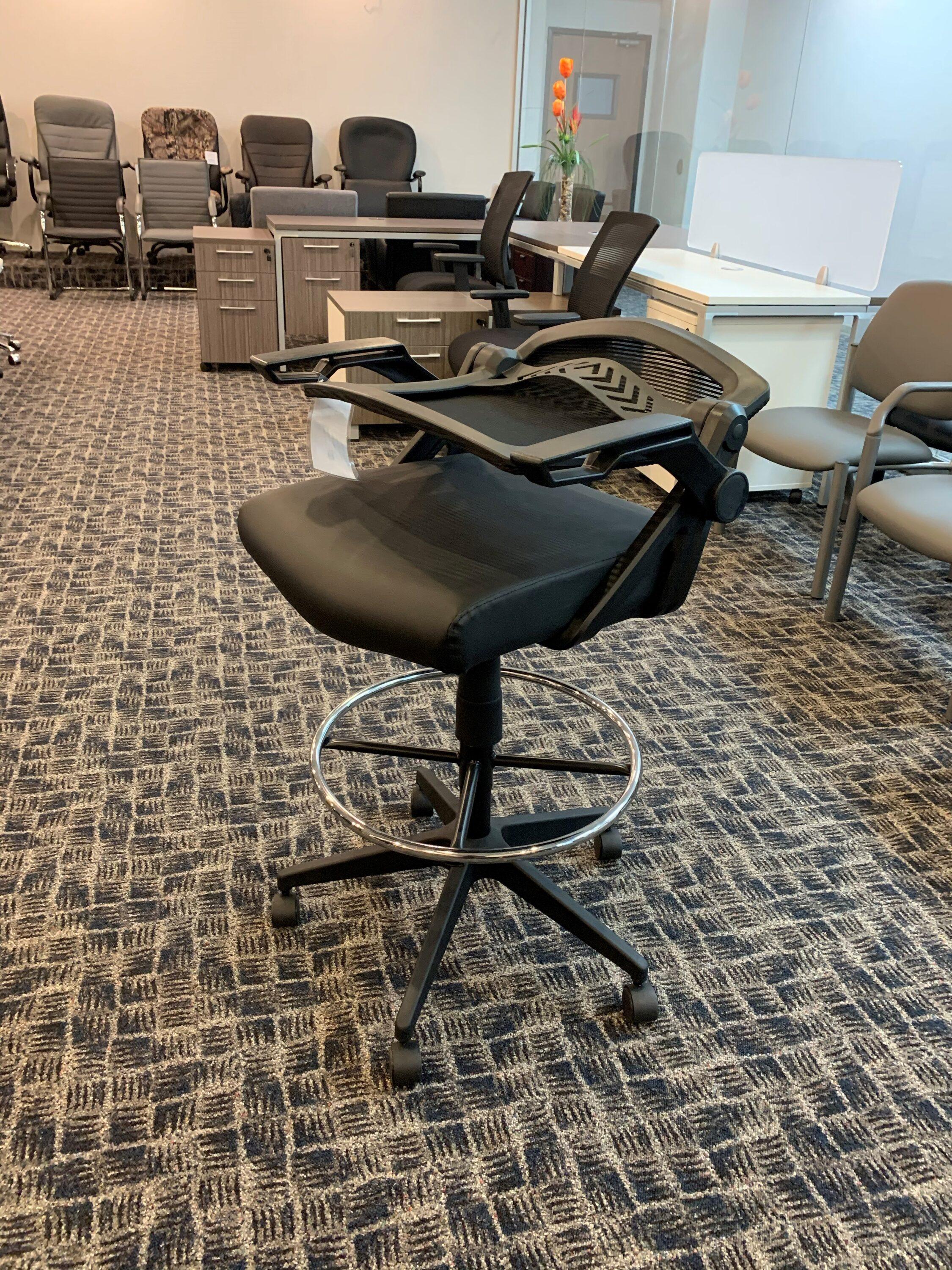 Boss Office Products Drafting Stool with Flip Arms Mesh Black: Adjustable for Tall Desks, Ergonomic Design, Nylon Frame