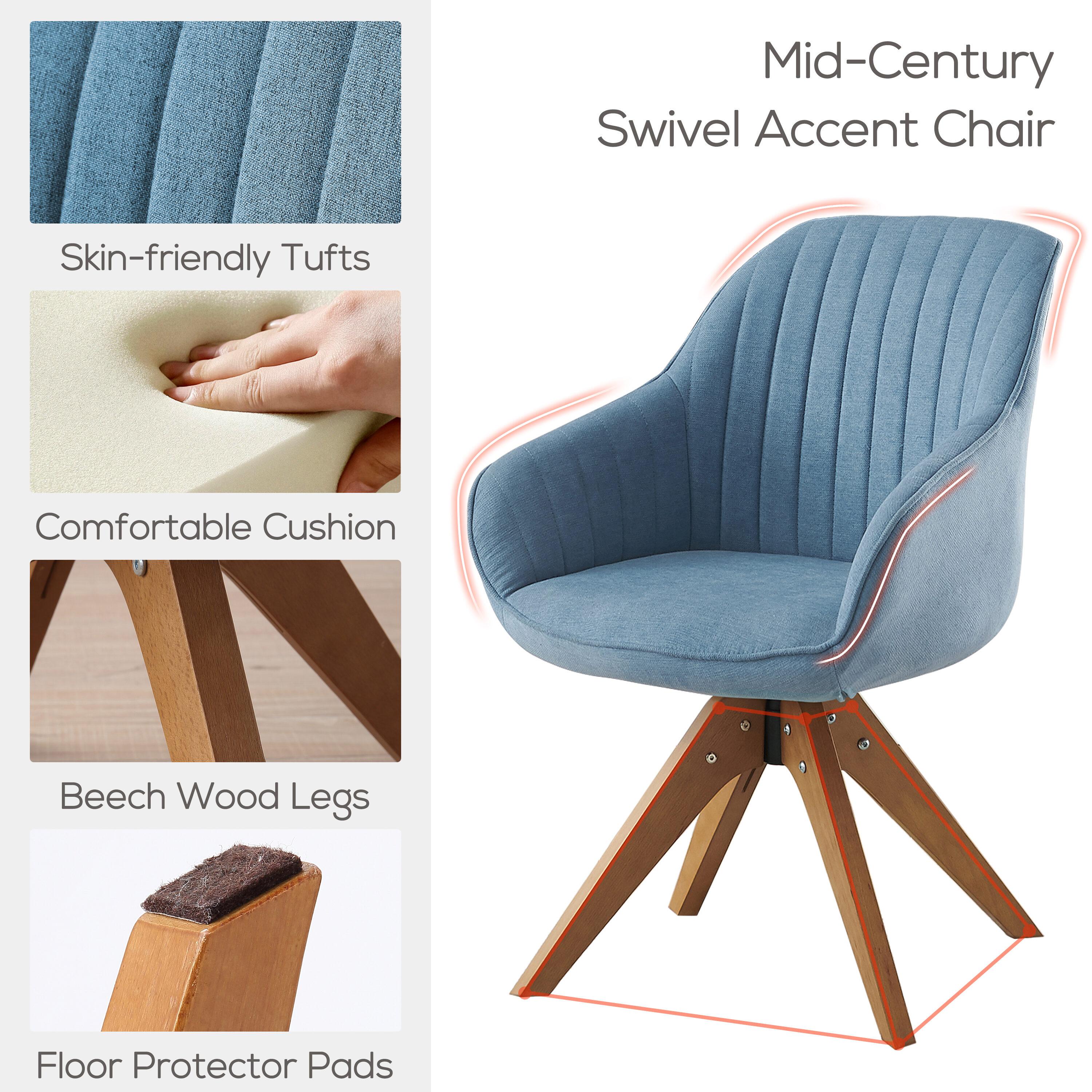 Art Leon Mid Century Accent Chair Fabric Swivel Beech Wood Legs, Light Blue