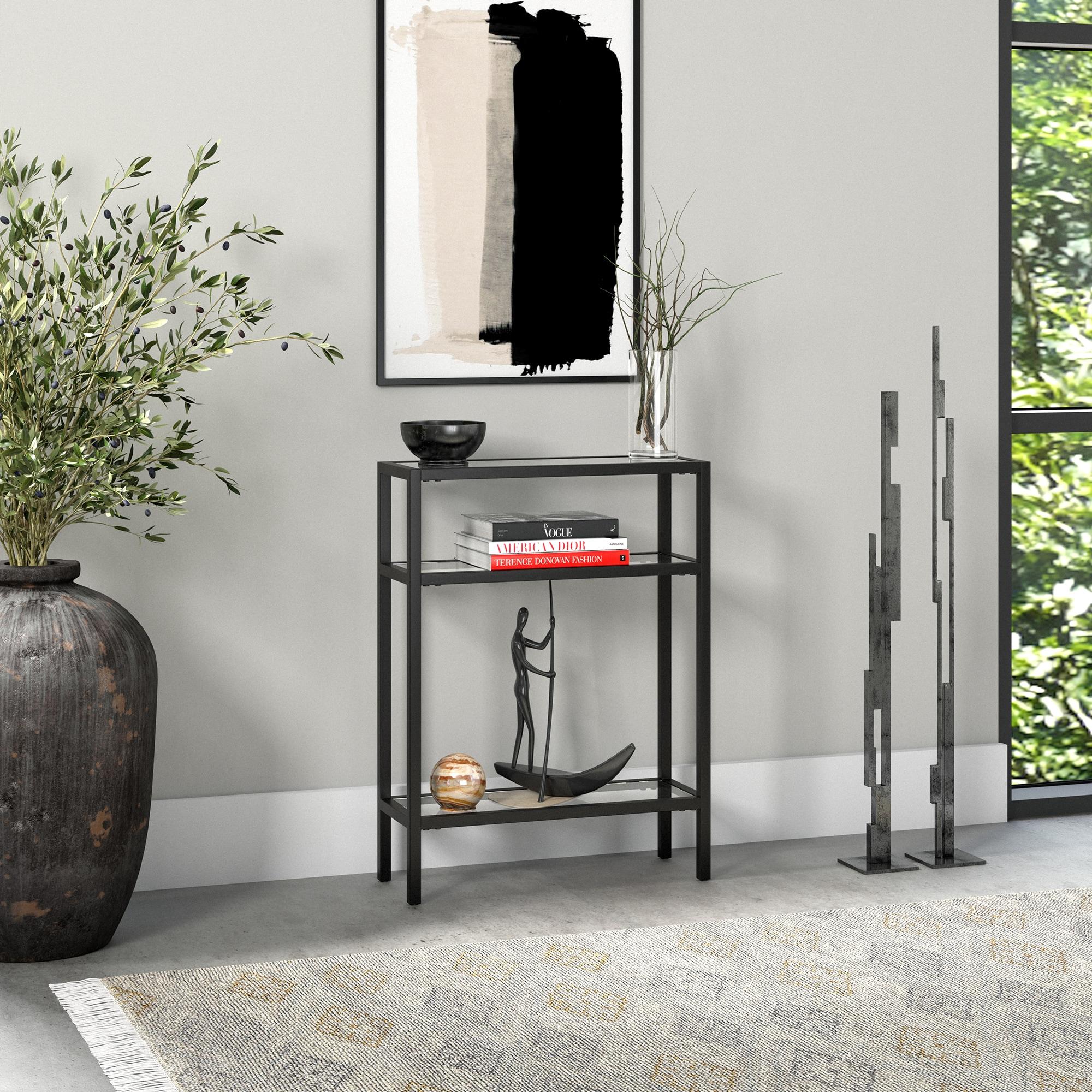 Evelyn&Zoe Sivil 22" Wide Rectangular Console Table, Blackened Bronze