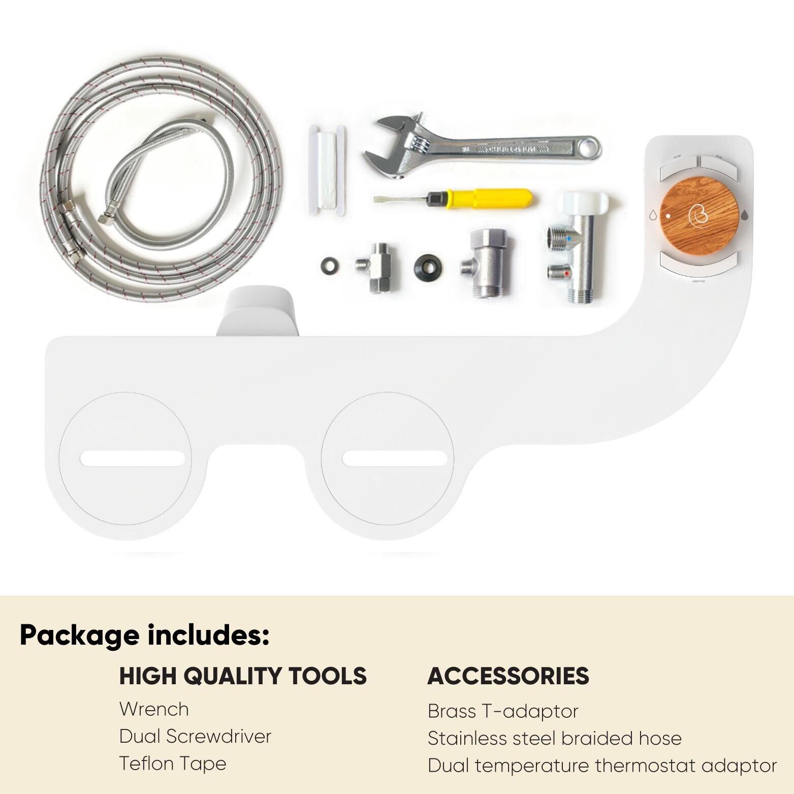 Stainless Steel Dual Temperature Toilet Bidet Attachment with Bamboo Accents