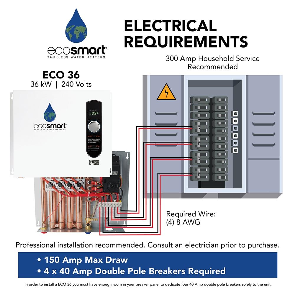 EcoSmart ECO36 36 kW 240V Self-Modulating Electric Tankless Water Heater