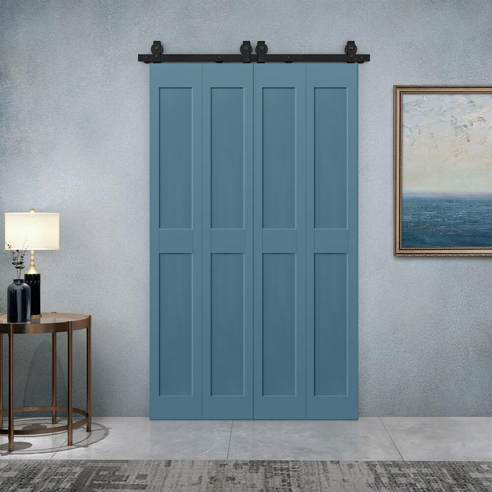 Calhome 2 PANEL Shaker Composite Double Bi-Fold Door with Barn Door Hardware Kit