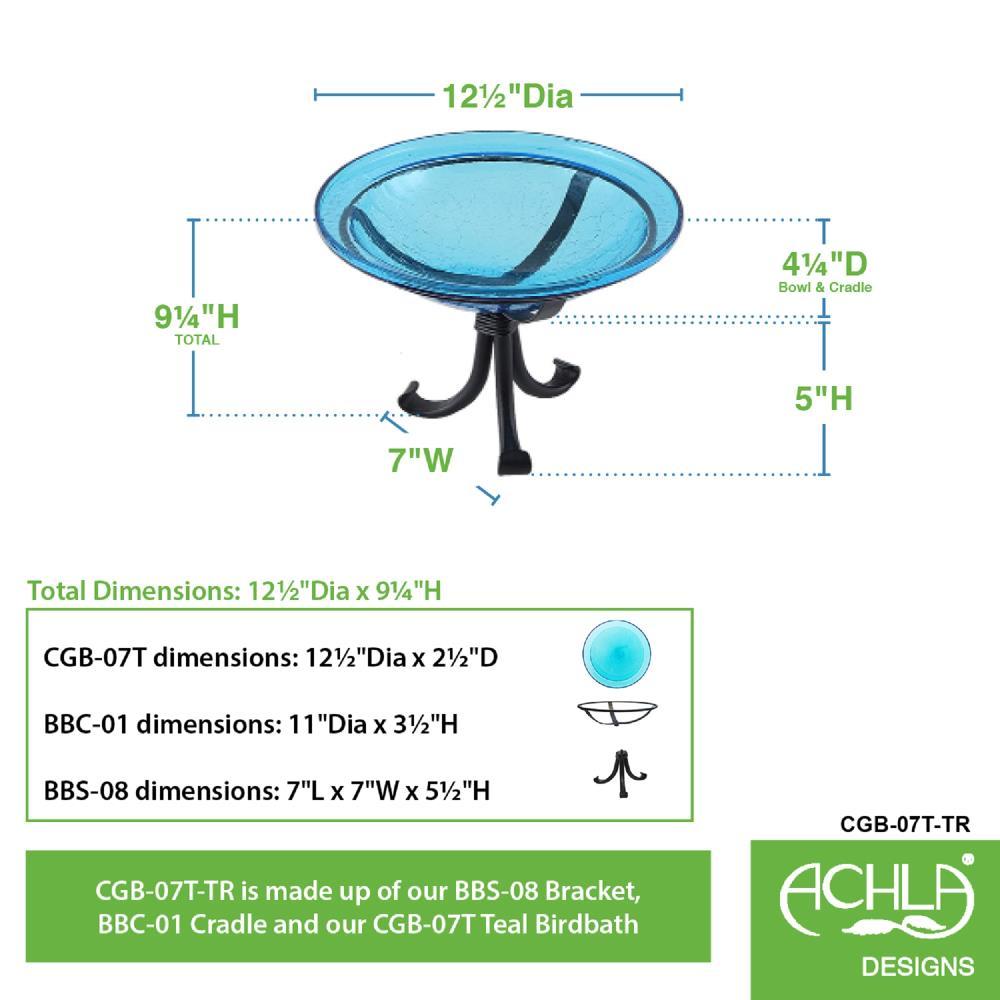 12.75" Reflective Crackle Glass Birdbath Bowl with Tripod Stand Teal Blue - Achla Designs: Weather-Resistant, No Assembly Required