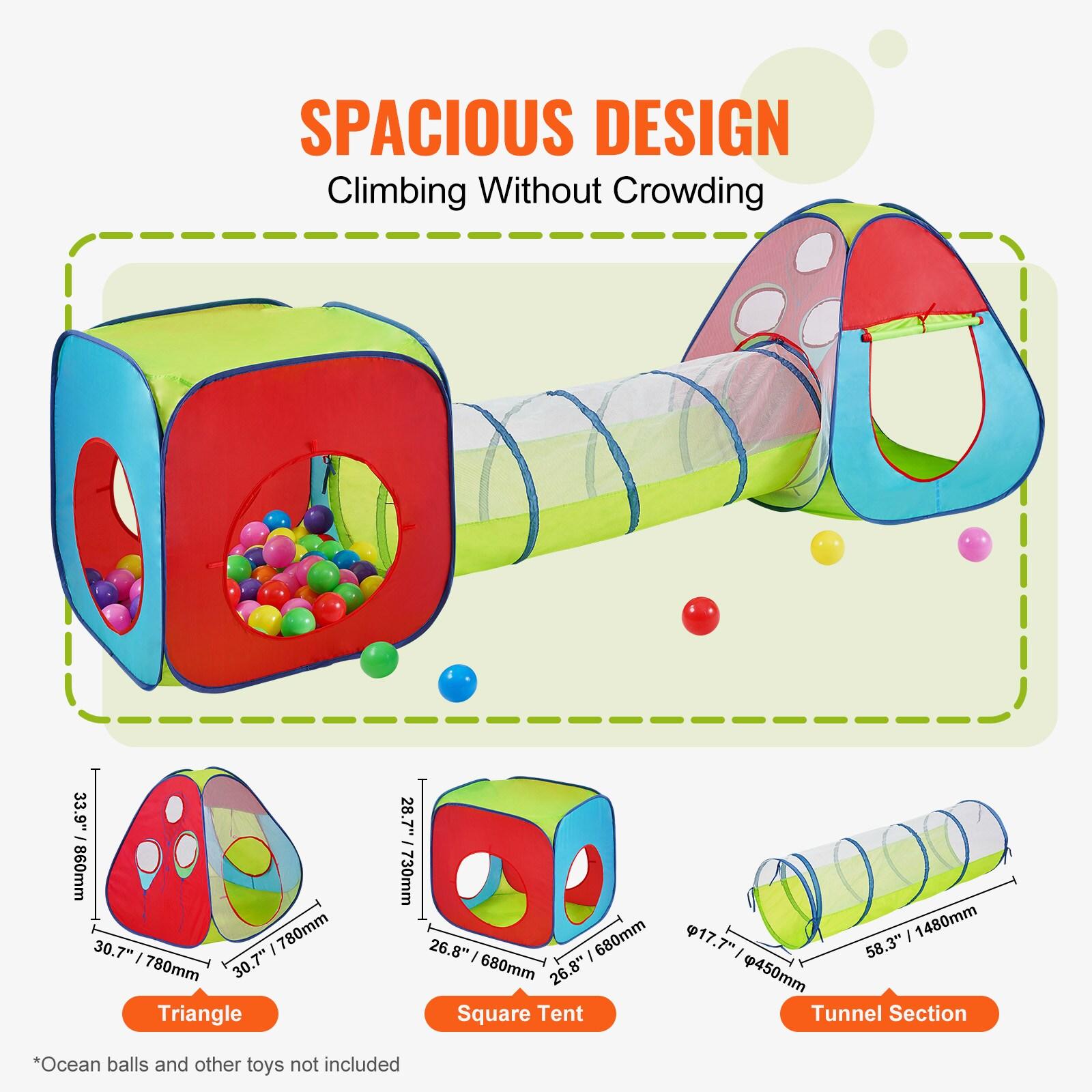 3 in 1 Kids Play Tent with Tunnel, Multi Color