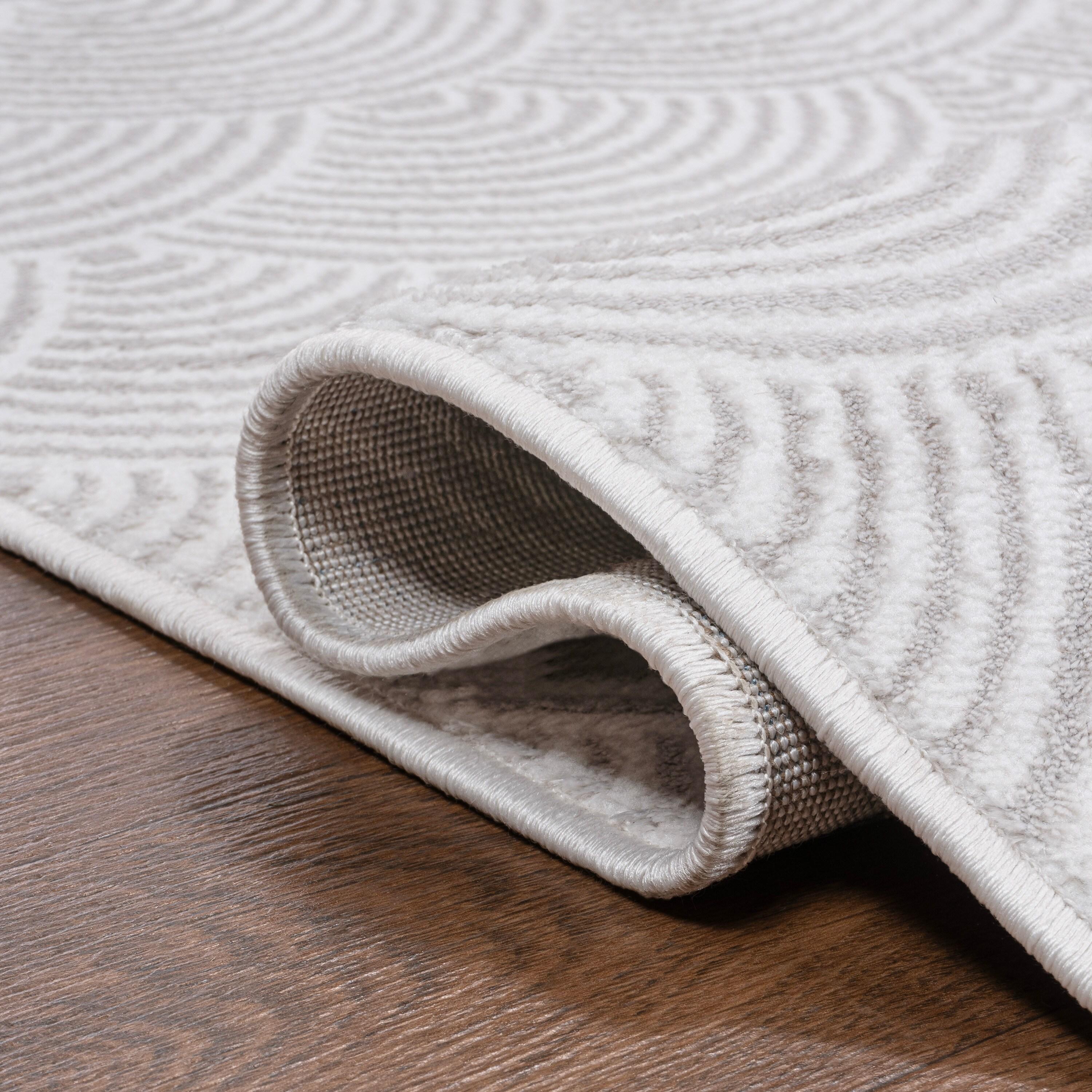 JONATHAN Y Porter Geometric Art Deco Fan Pattern High-Low White/Light Gray 4 ft. x 6 ft. Area Rug