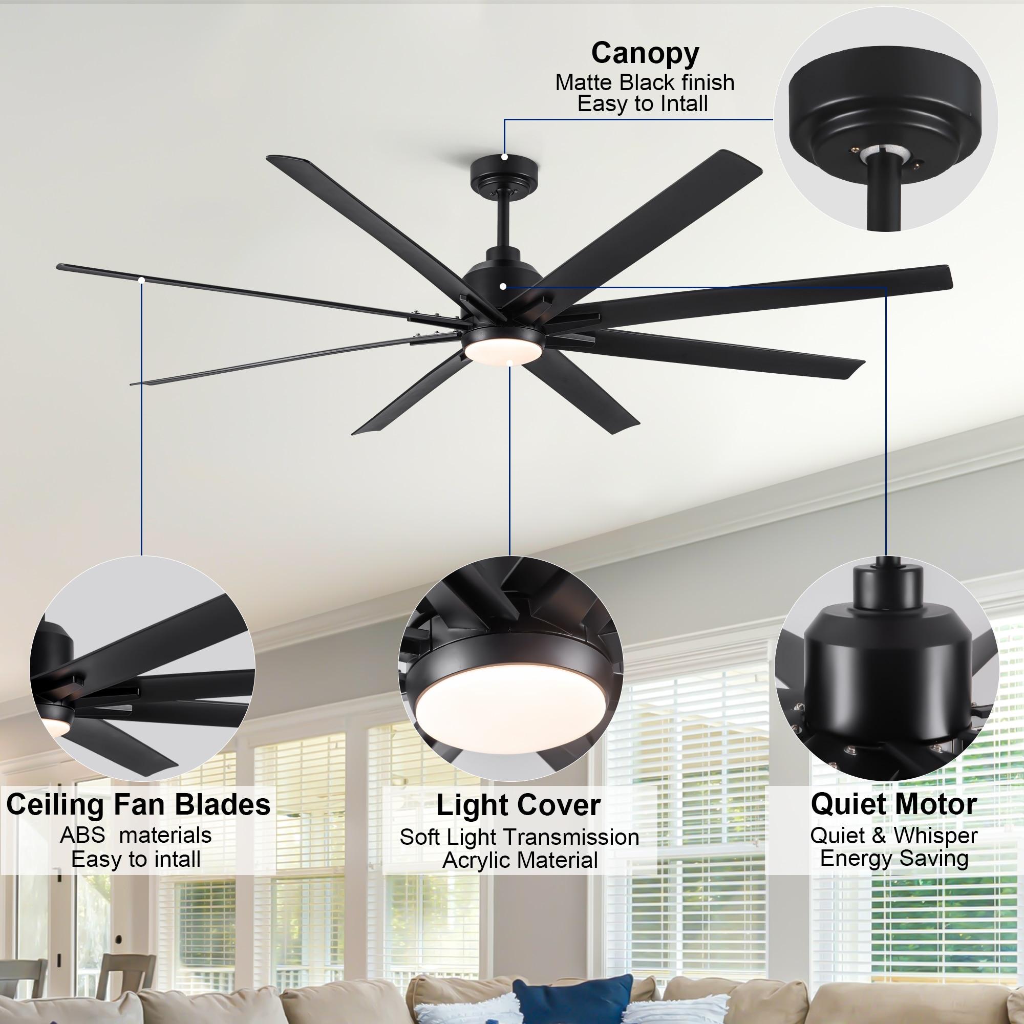Wellspeed 72 in. Large Ceiling Fan with Integrated LED and 8 Blade, for Mordern Indoor/Outdoor, Black
