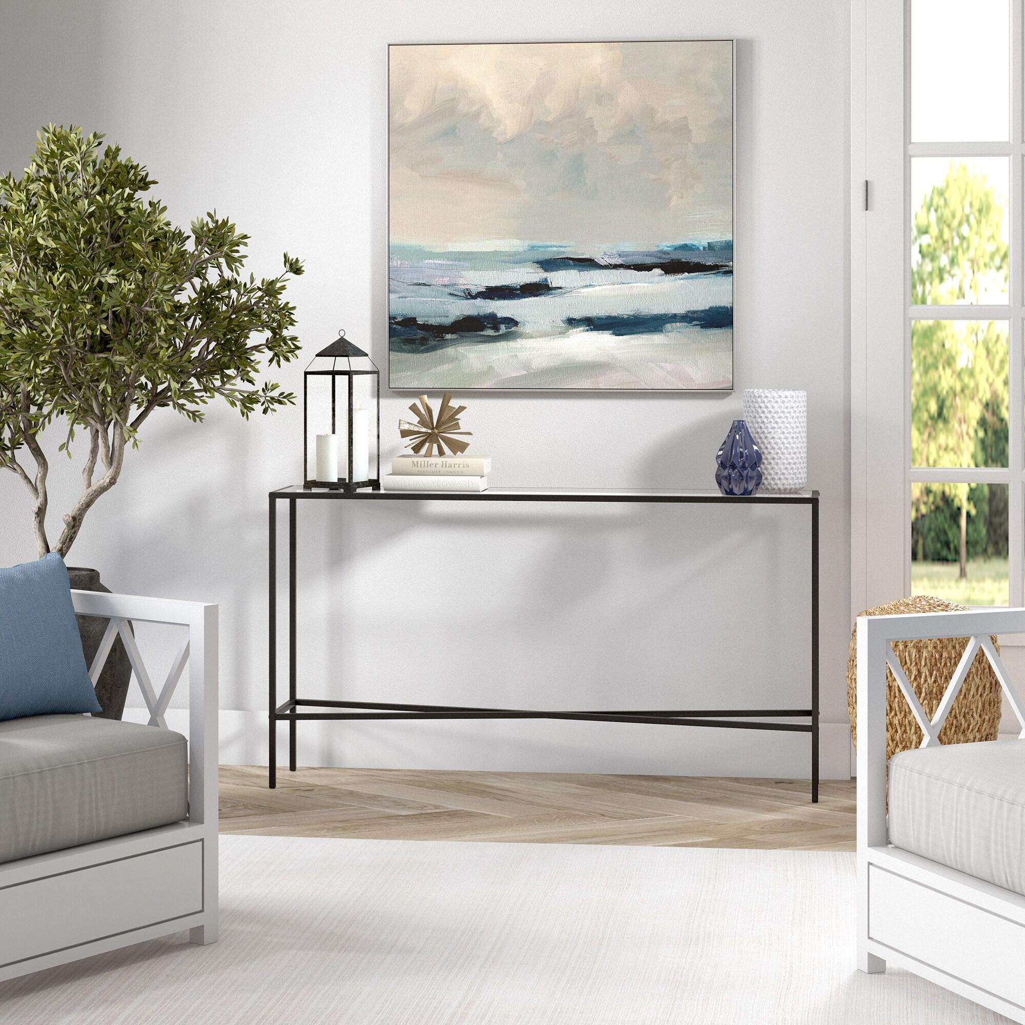 55" Black Bronze Console Table with Glass Tabletop - Henn&Hart