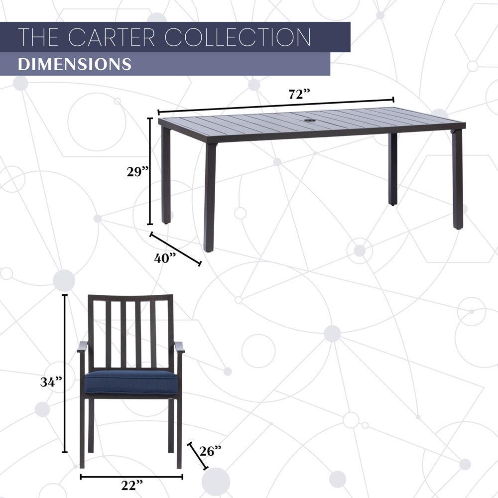 Mod Furniture Carter 7-Piece Modern Outdoor Patio Furniture Dining Set with All-Weather Aluminum Frames, 6 Padded Dining Chairs and 72"x40" Slat Table