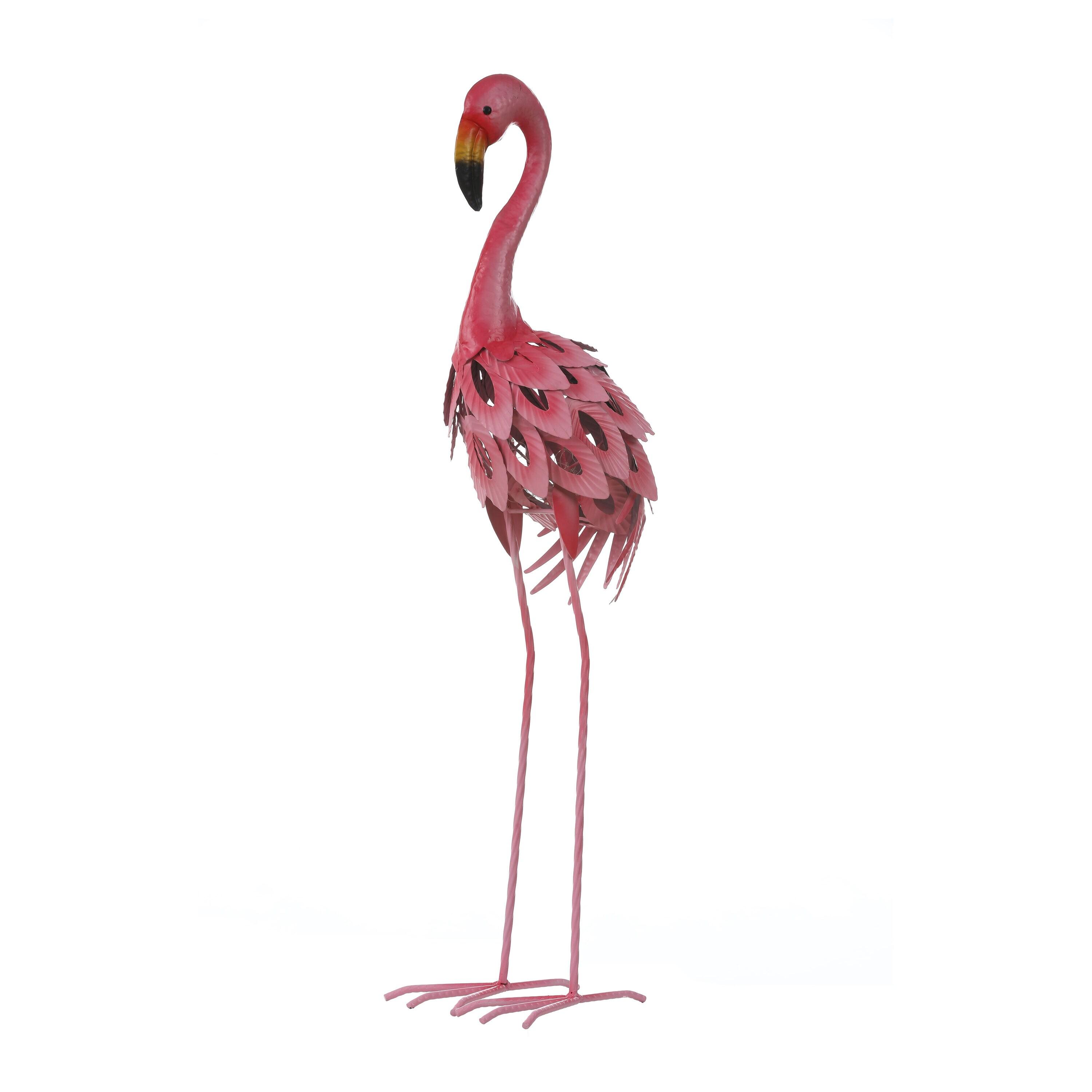 LuxenHome Flamingo Garden Statues,34-Inch H Pink Flamingo Outdoor Metal Garden Statue,Flamingo Ornament Bird Decor,Flamingos Sculptures for Porch Yard Home Decor with Solar Powered Lights