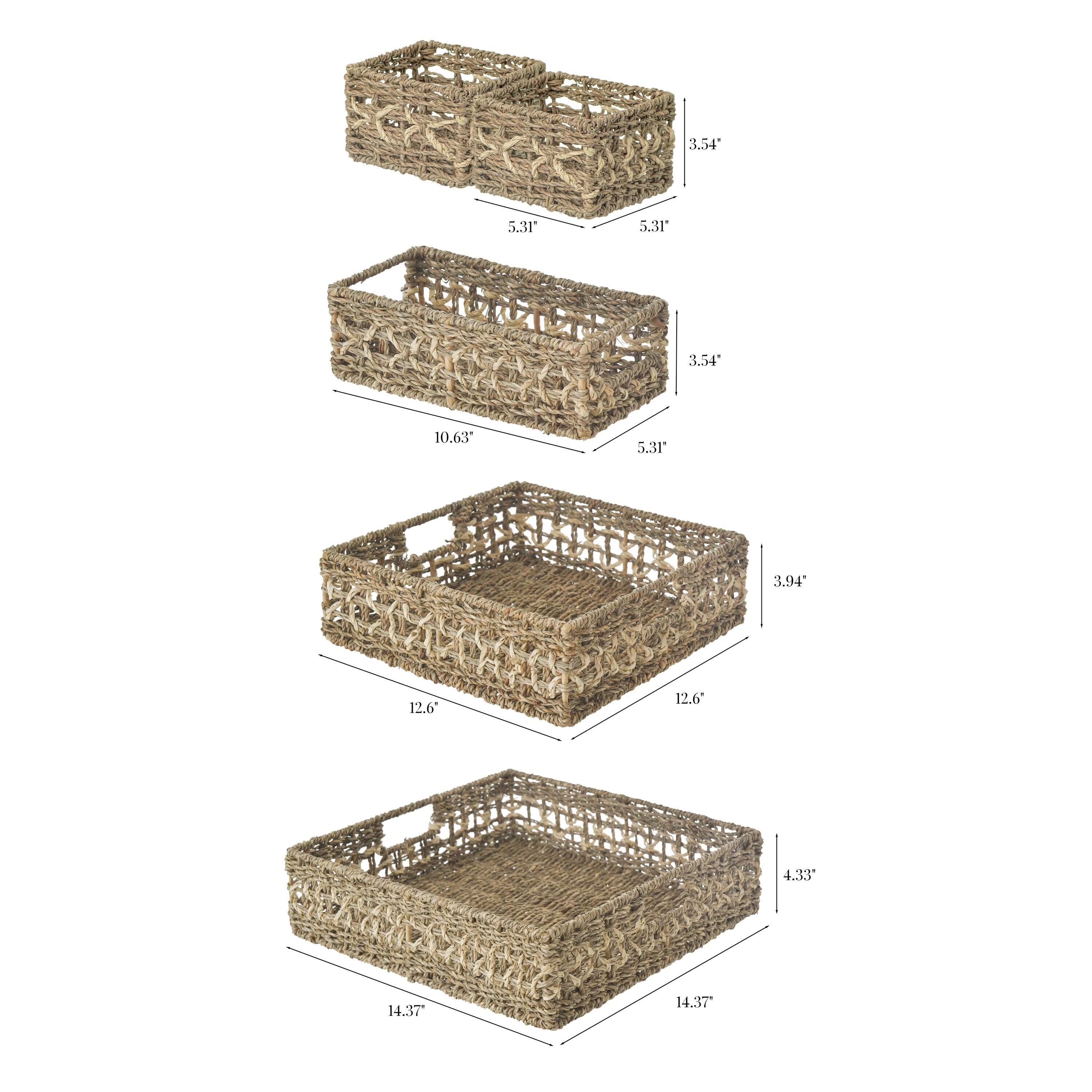 WeThinkStorage Set of 5 Hand-Woven Natural Seagrass Decorative Storage Bins Natural Brown