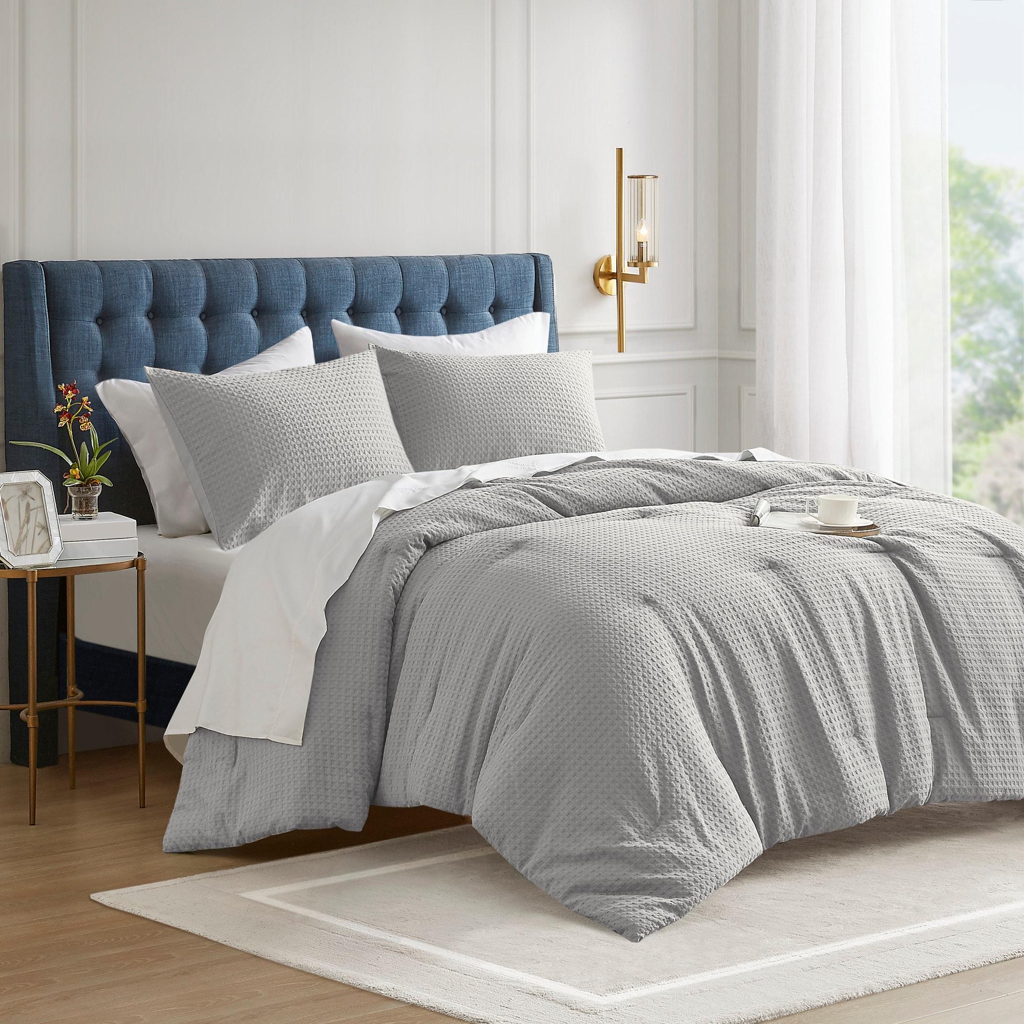 Comfort Spaces Light Grey Twin Comforter Set - 2 Pieces Breathable Dotted Knit Comforter Set, Modern Farmhouse Boho Comforter & Sham, All Season Microfiber Twin Bed Set