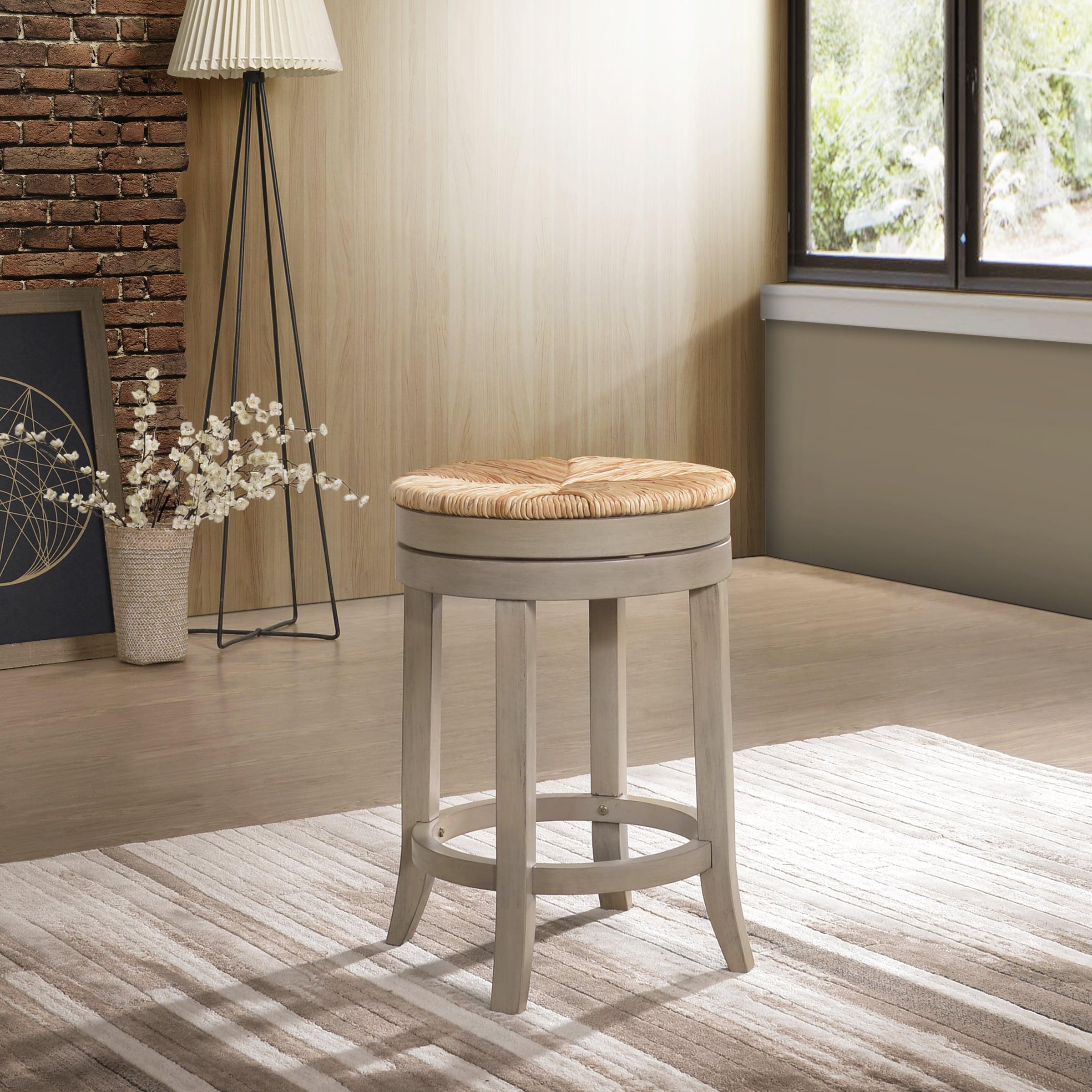 Carolina Living 24" Leif Swivel Rush Seat Counter Height Barstool Weathered Gray: Solid Wood, Indoor Use