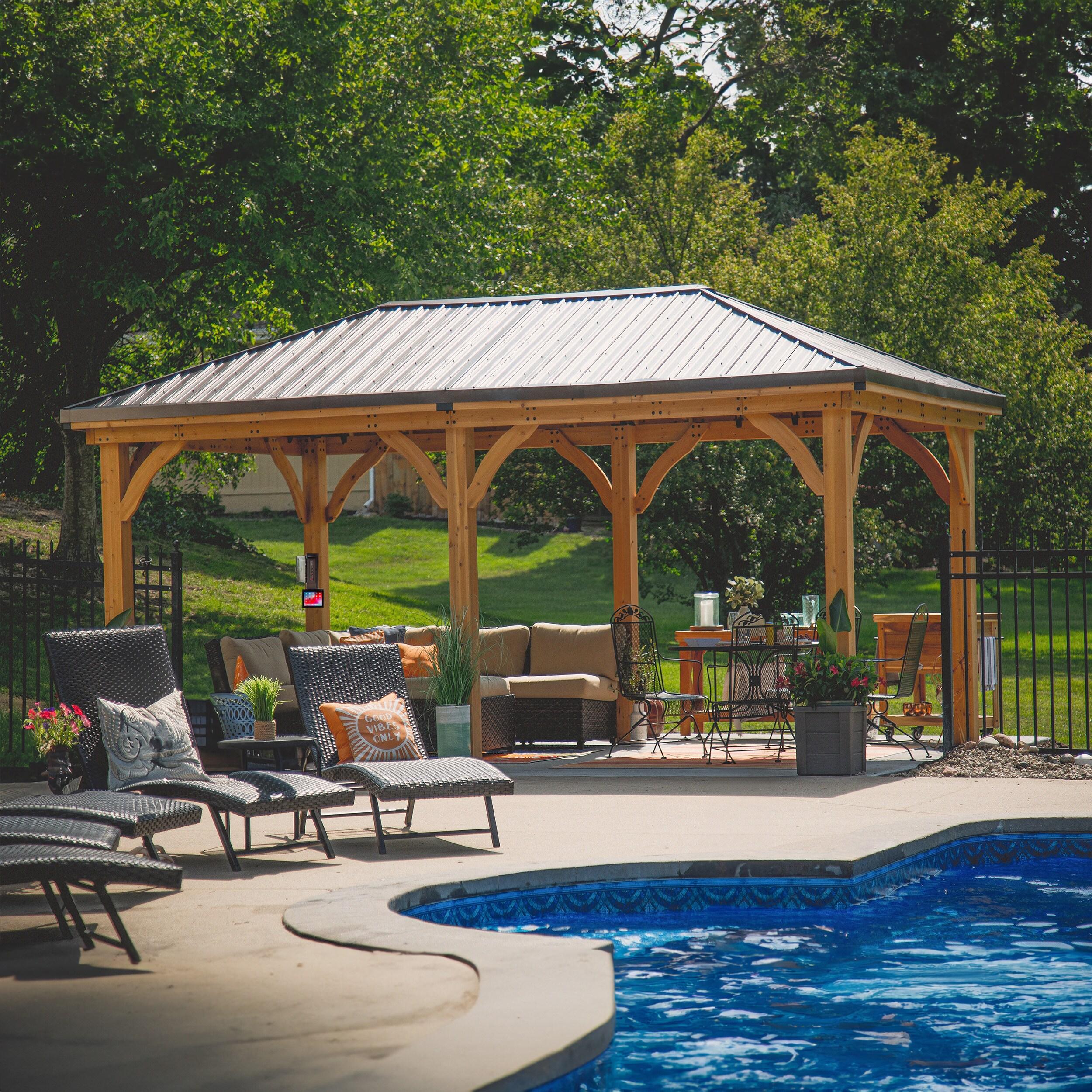 Backyard Discovery Barrington 20' x 12' Cedar Wood Gazebo, Galvanized Steel Roof, PowerPort