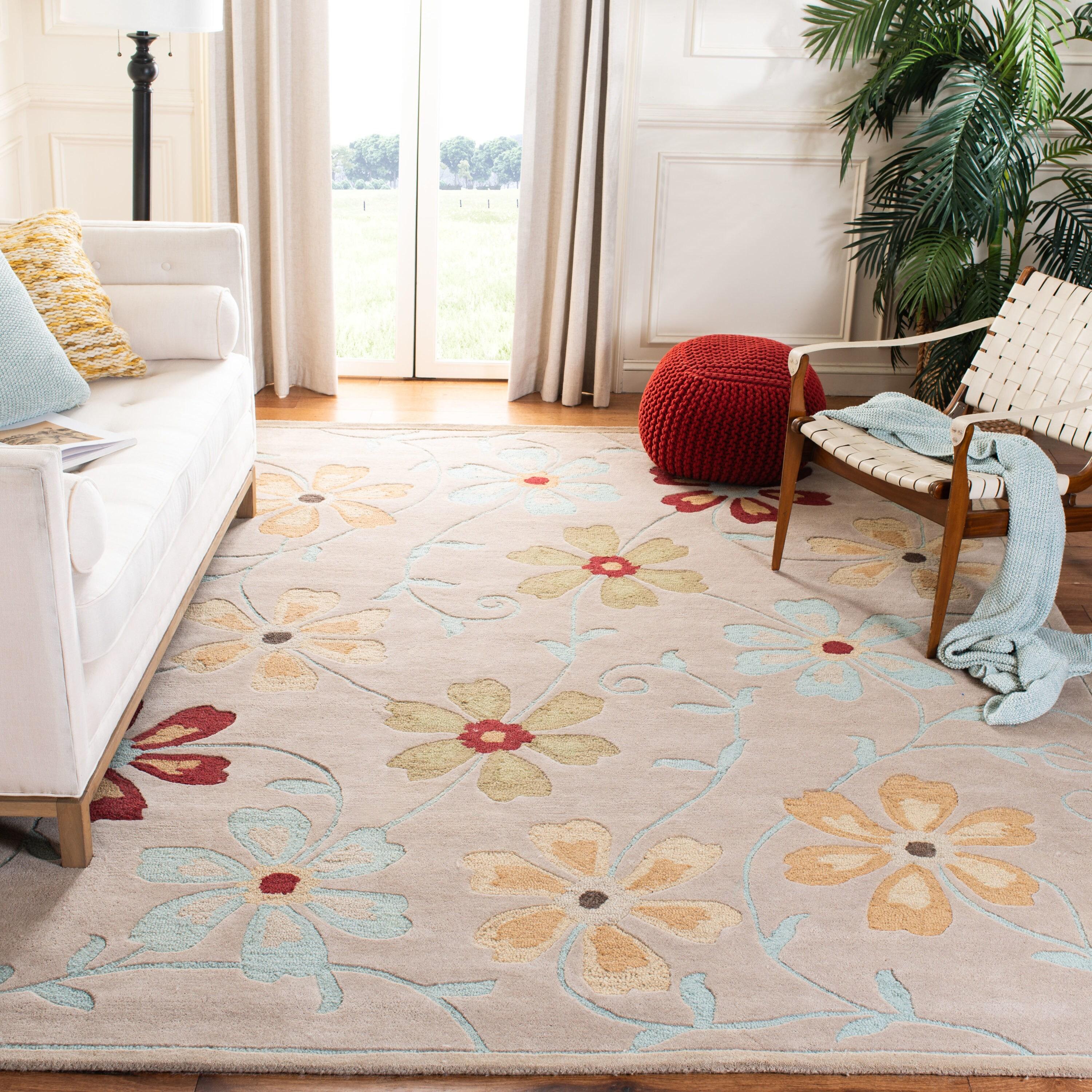 Blossom BLM784 Hand Hooked Area Rug - Beige/Multi - 5'x8' - Safavieh.