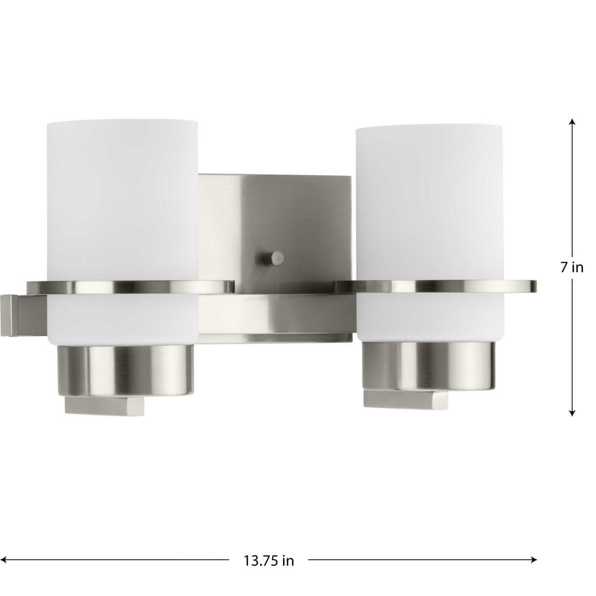 Progress Lighting Reiss 2-Light Vanity Light, Brushed Nickel, White Glass Shade