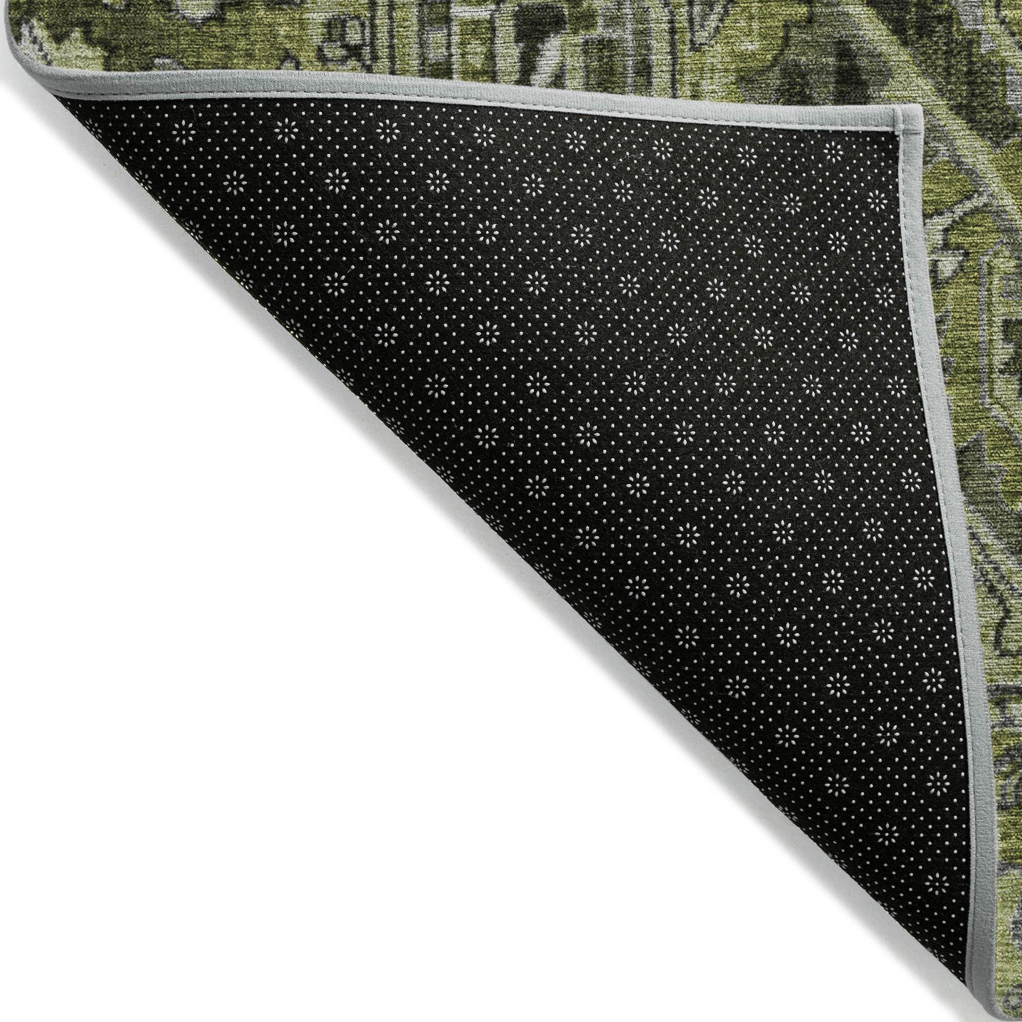 Olive Rectangular Synthetic Oriental 10' x 14' Washable Area Rug
