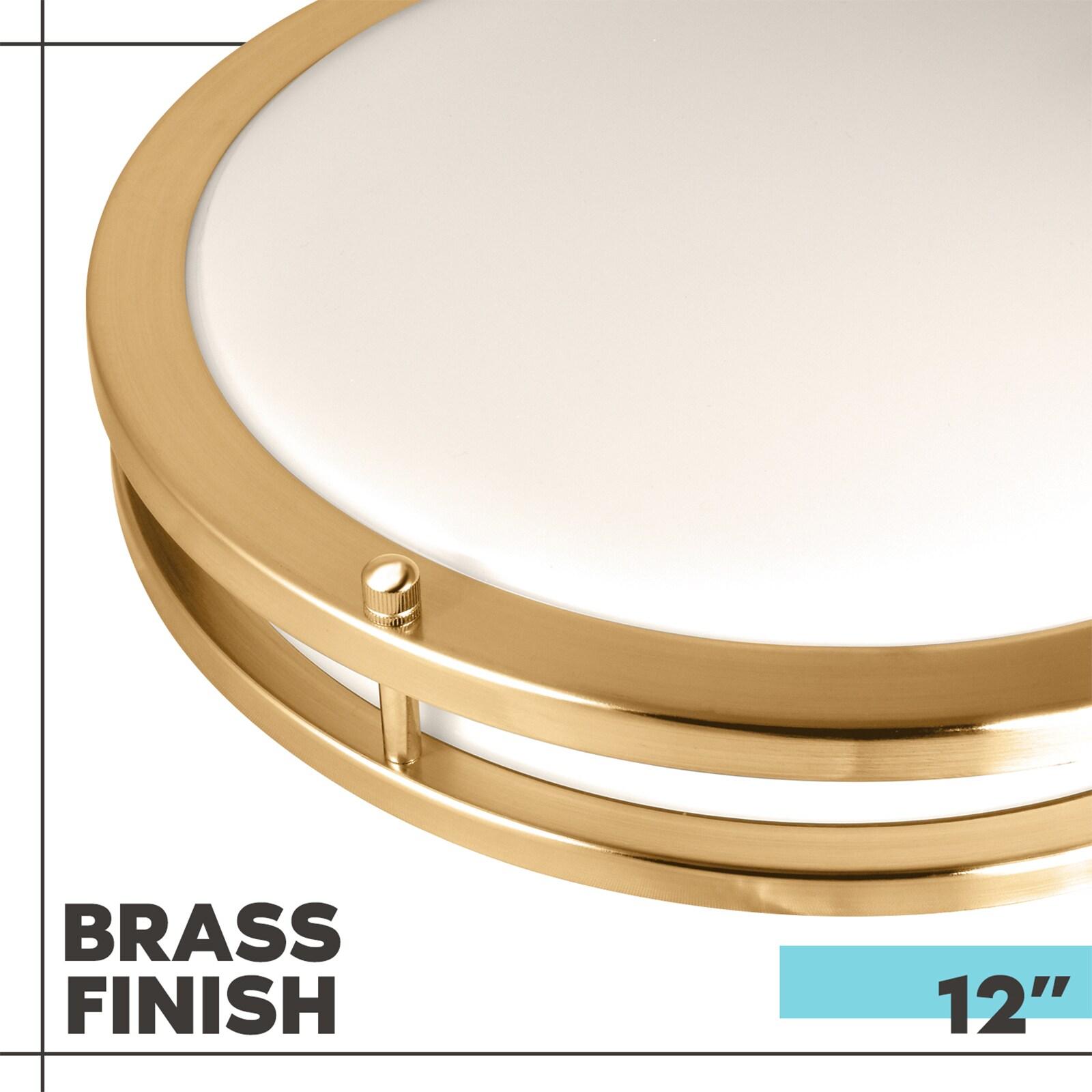 Luxrite 12 Inch LED Flush Mount Ceiling Light 5 Color Selectable Dimmable 14W 1120 Lumens ETL Listed Brushed Brass