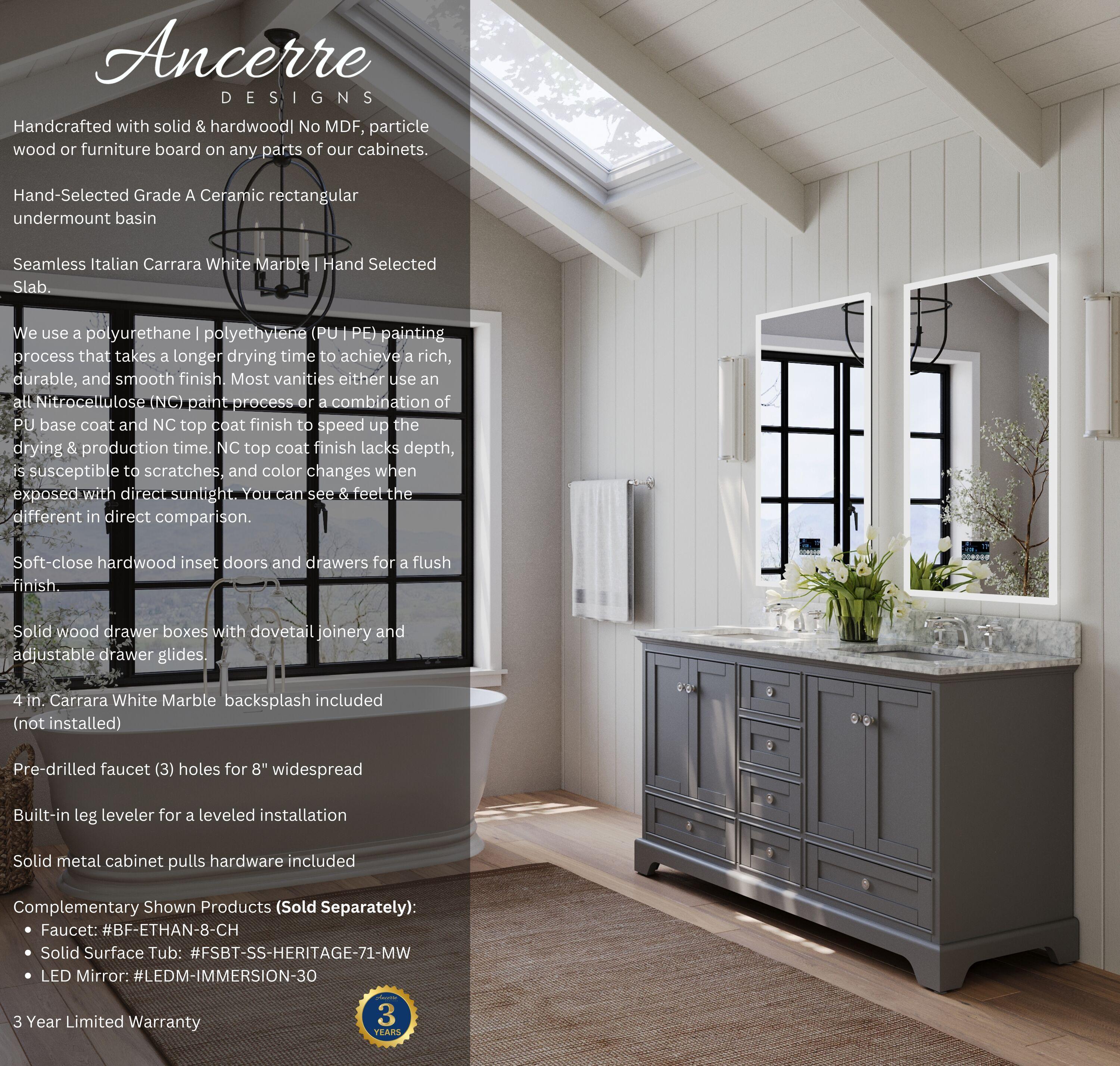 Audrey 60" Sapphire Gray Double Sink Vanity with Marble Top