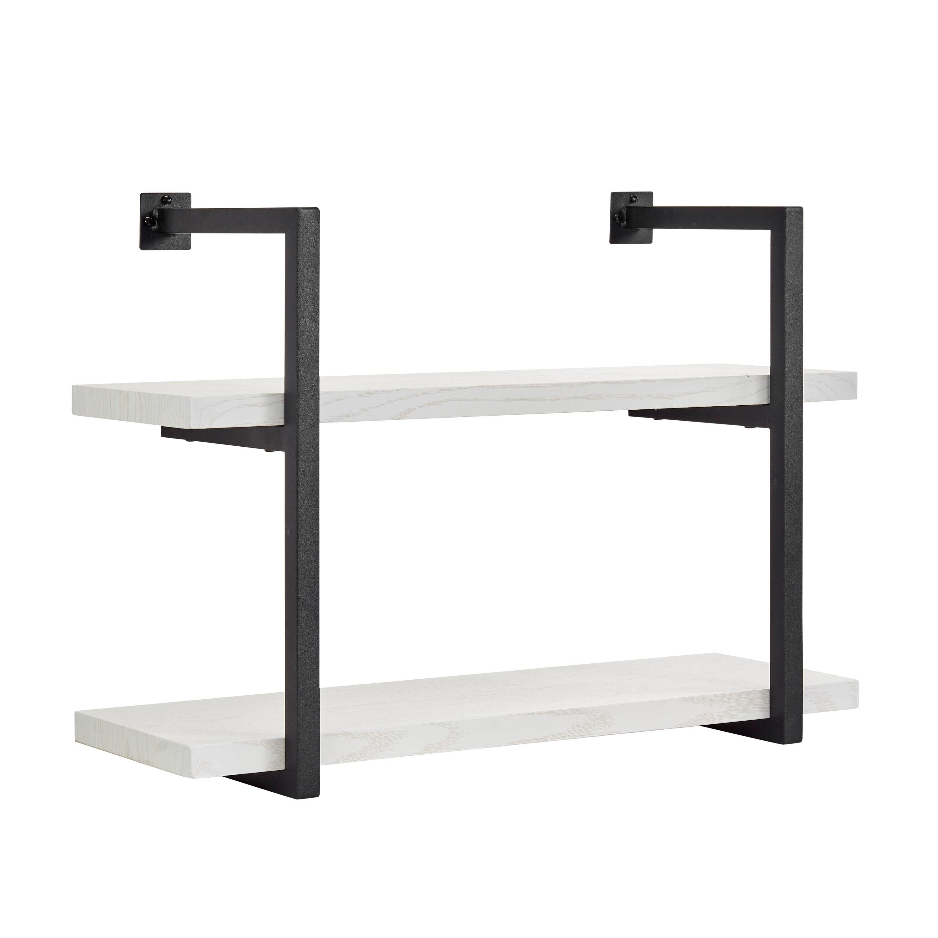 31.5" x 22.5" Modern 2 Tier Hanging Bracket Wall Shelve White Birch - Danya B.: Chic Storage, Metal MDF