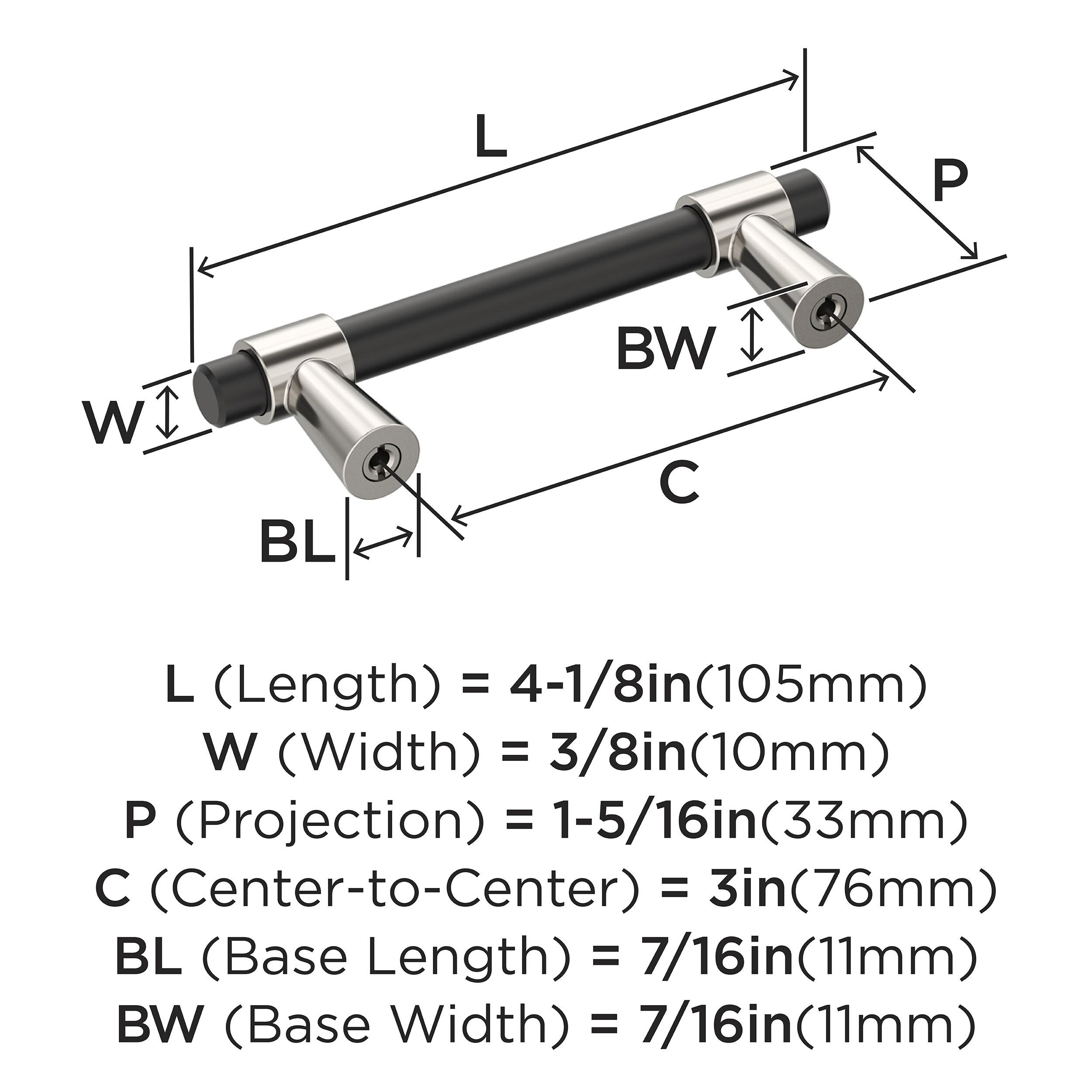 3" Matte Black and Polished Nickel Bar Pull