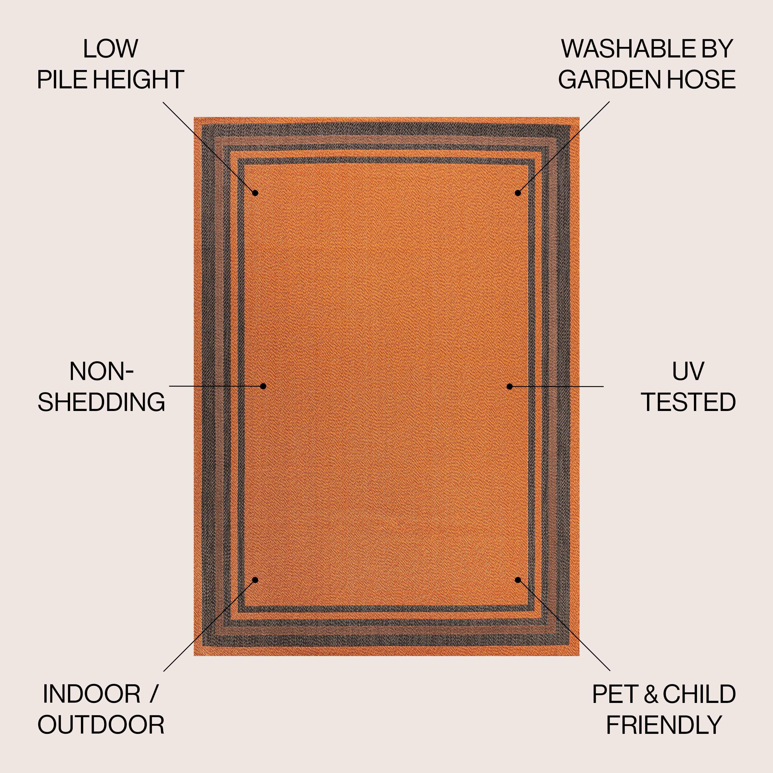 3' x 5' James Modern Border Stripe Indoor/Outdoor Area Rug, Orange/Dark Gray - JONATHAN Y