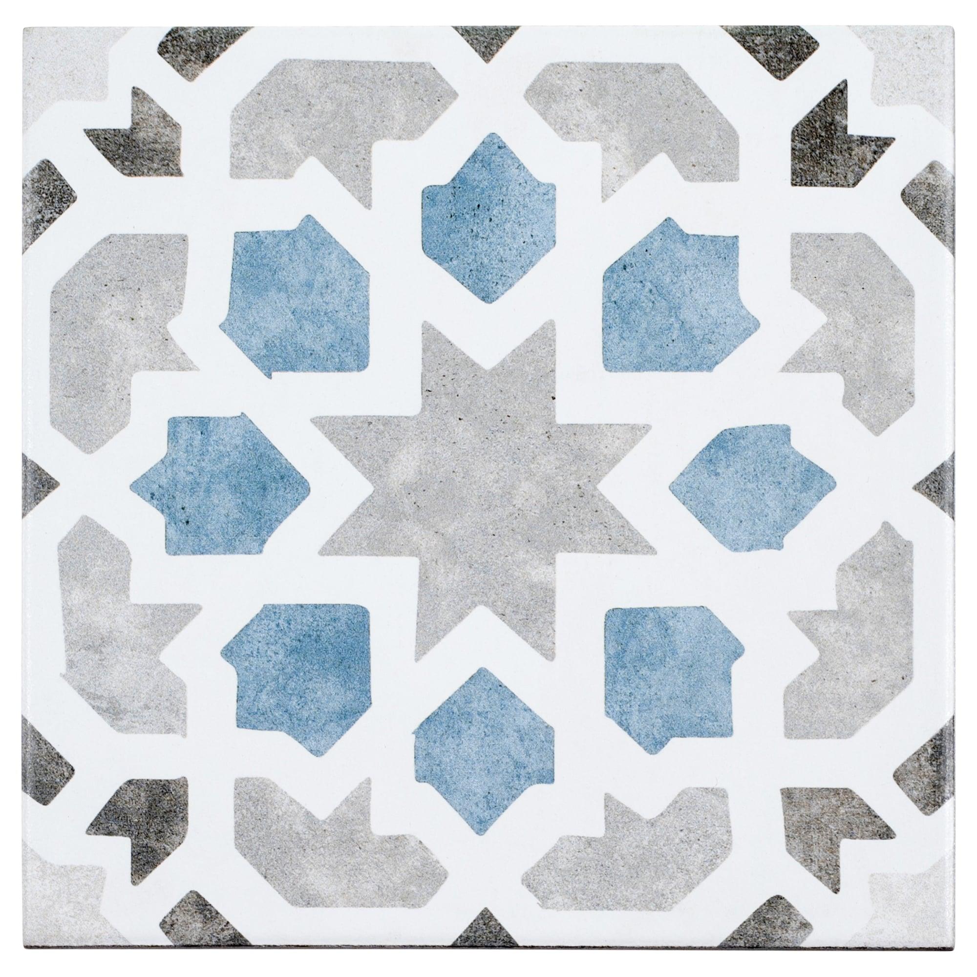 Charmed Blue and Gray Glazed Porcelain Square Tile