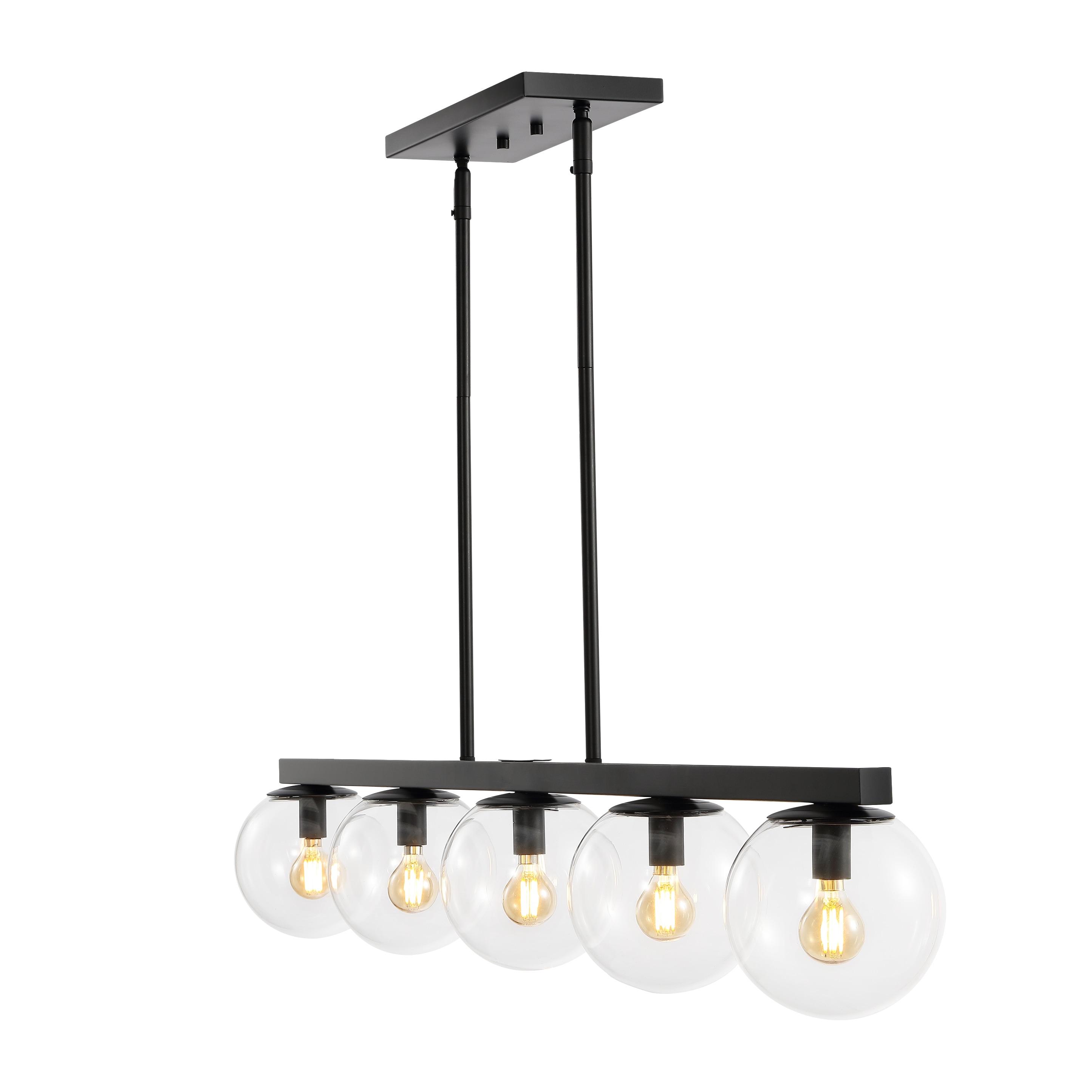 JONATHAN Y Luca Parisian 45.5" 5-Light Modern Glam Iron Globe Linear LED Pendant, Black/Clear