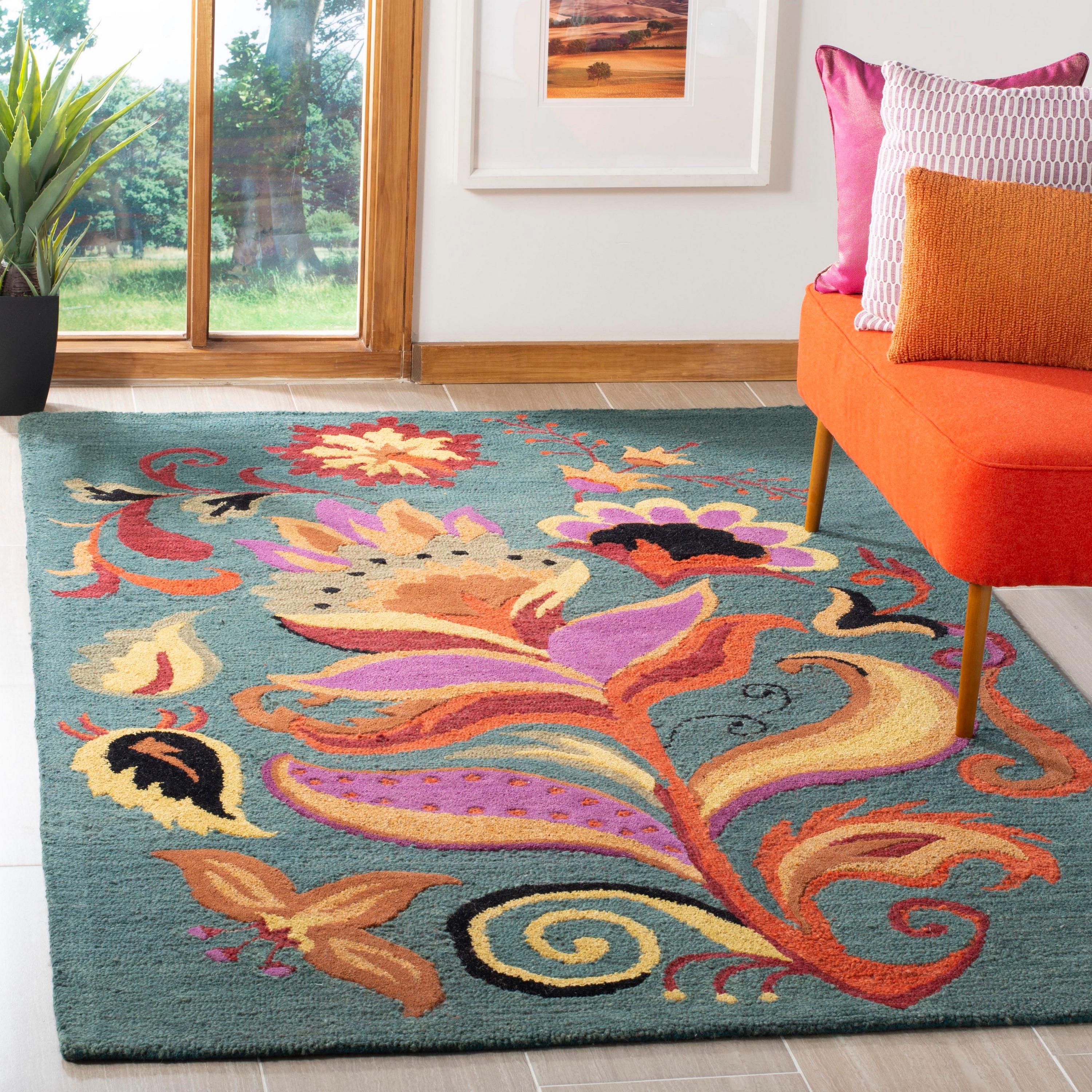 Blossom BLM679 Hand Hooked Accent Rug - Blue/Multi - 2'6"x4' - Safavieh.
