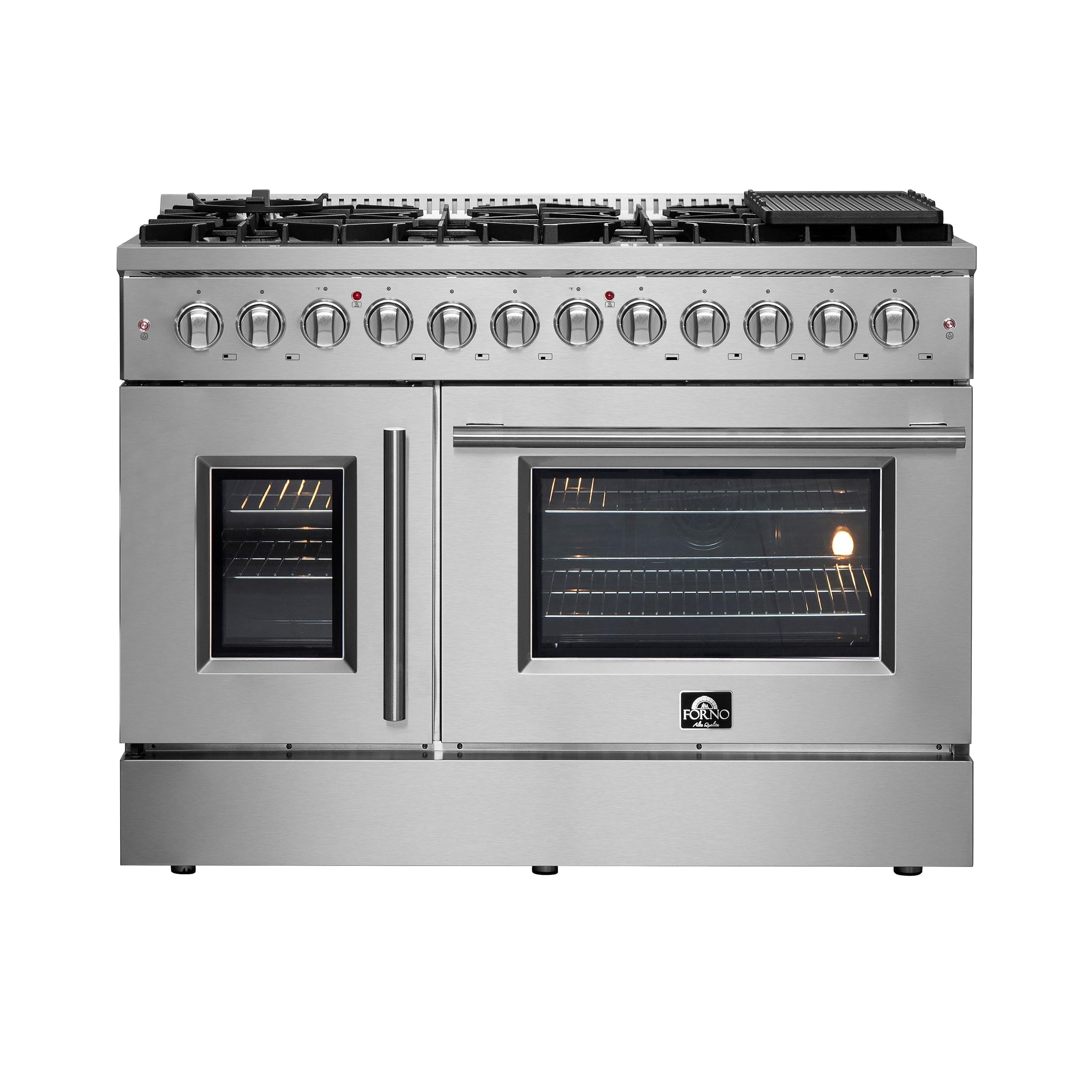 Galiano 48-inch French Door Dual Fuel Range All Stainless Steel with 8 Sealed Burners, 6.58 cu. ft.