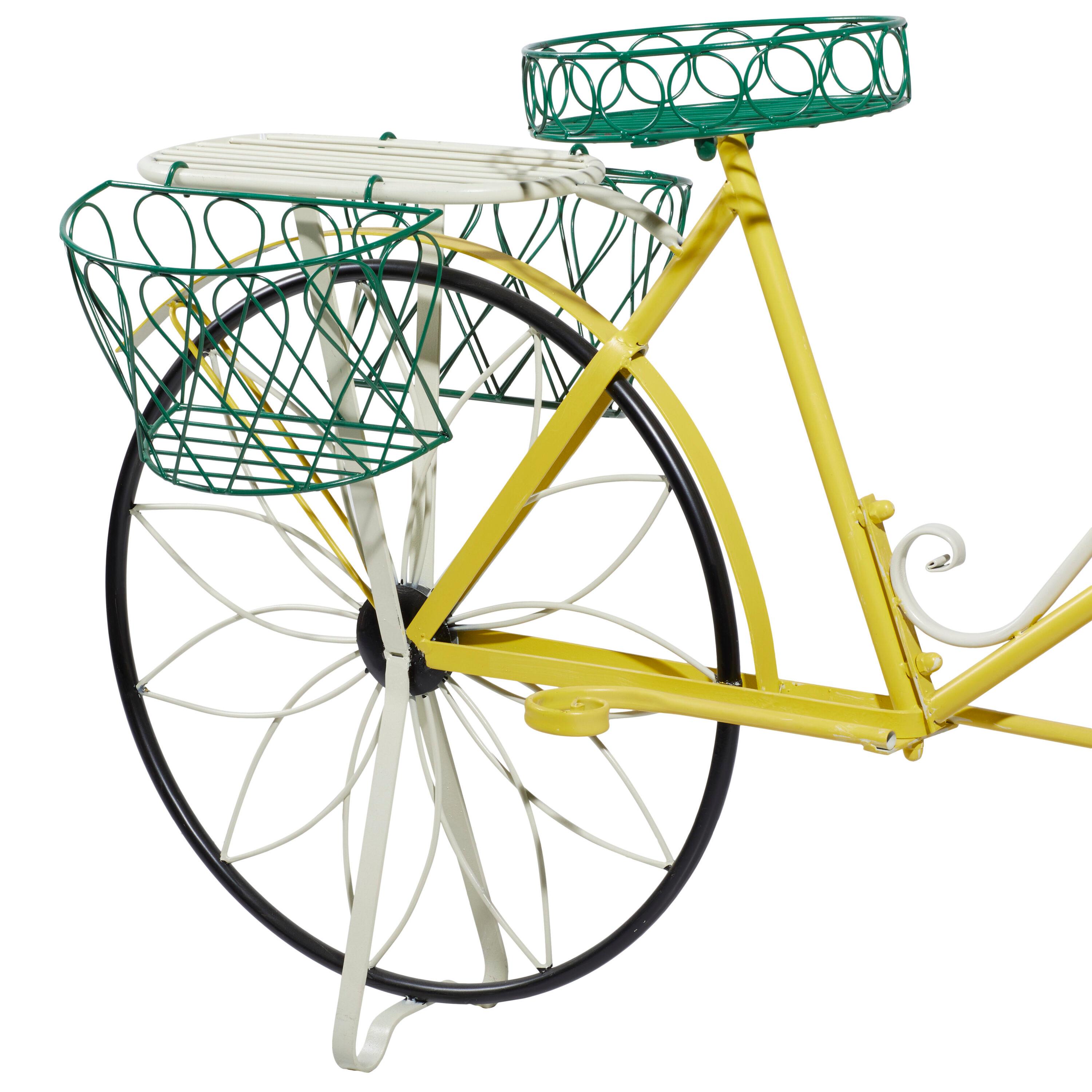 32" Traditional Iron Novelty Bicycle Plant Stand Yellow - Olivia & May: Metal Planter Pedestal, Weather-Resistant