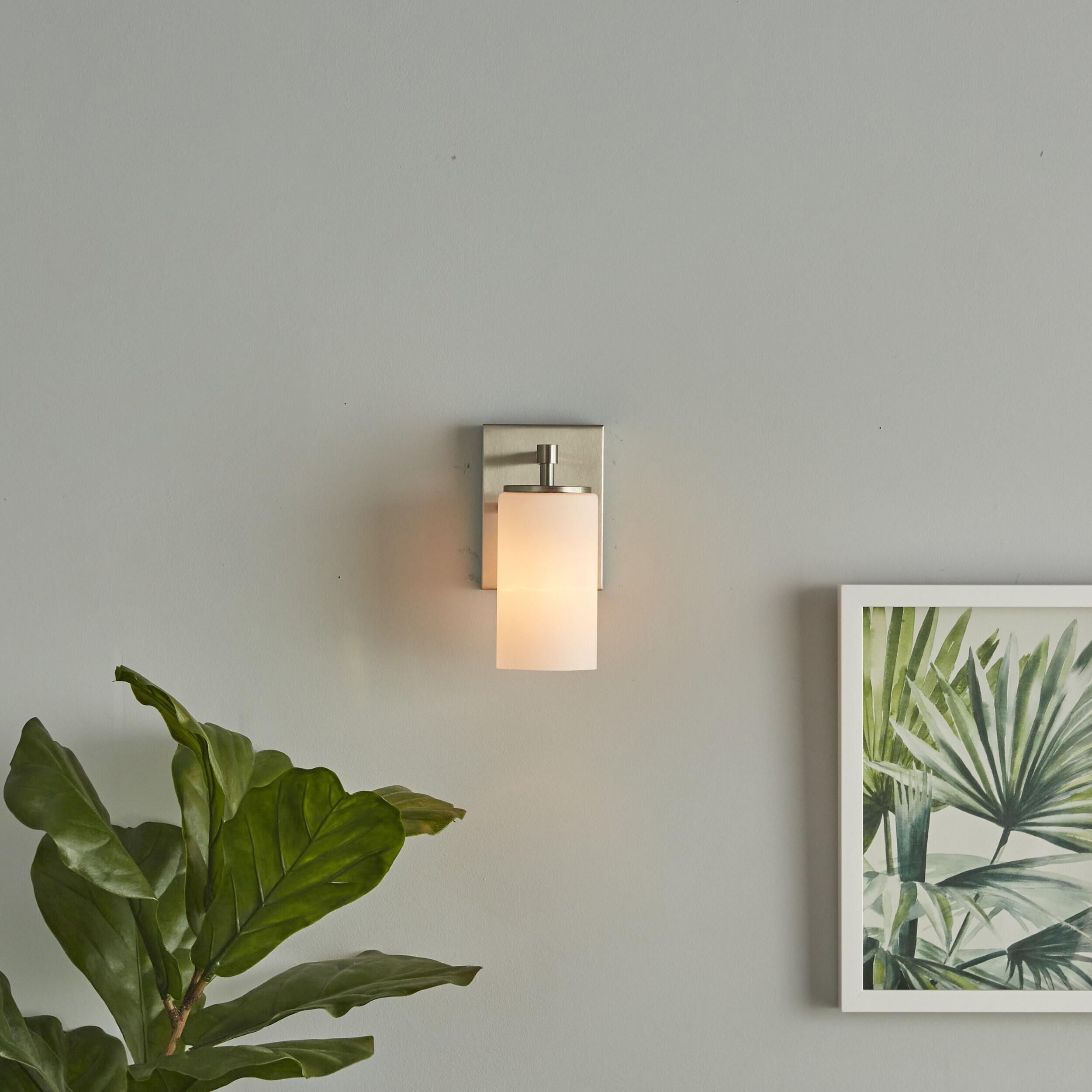 Alturas 4.375 in. Brushed Nickel Modern Contemporary Wall Sconce Vanity Light with Satin Etched Glass Shade