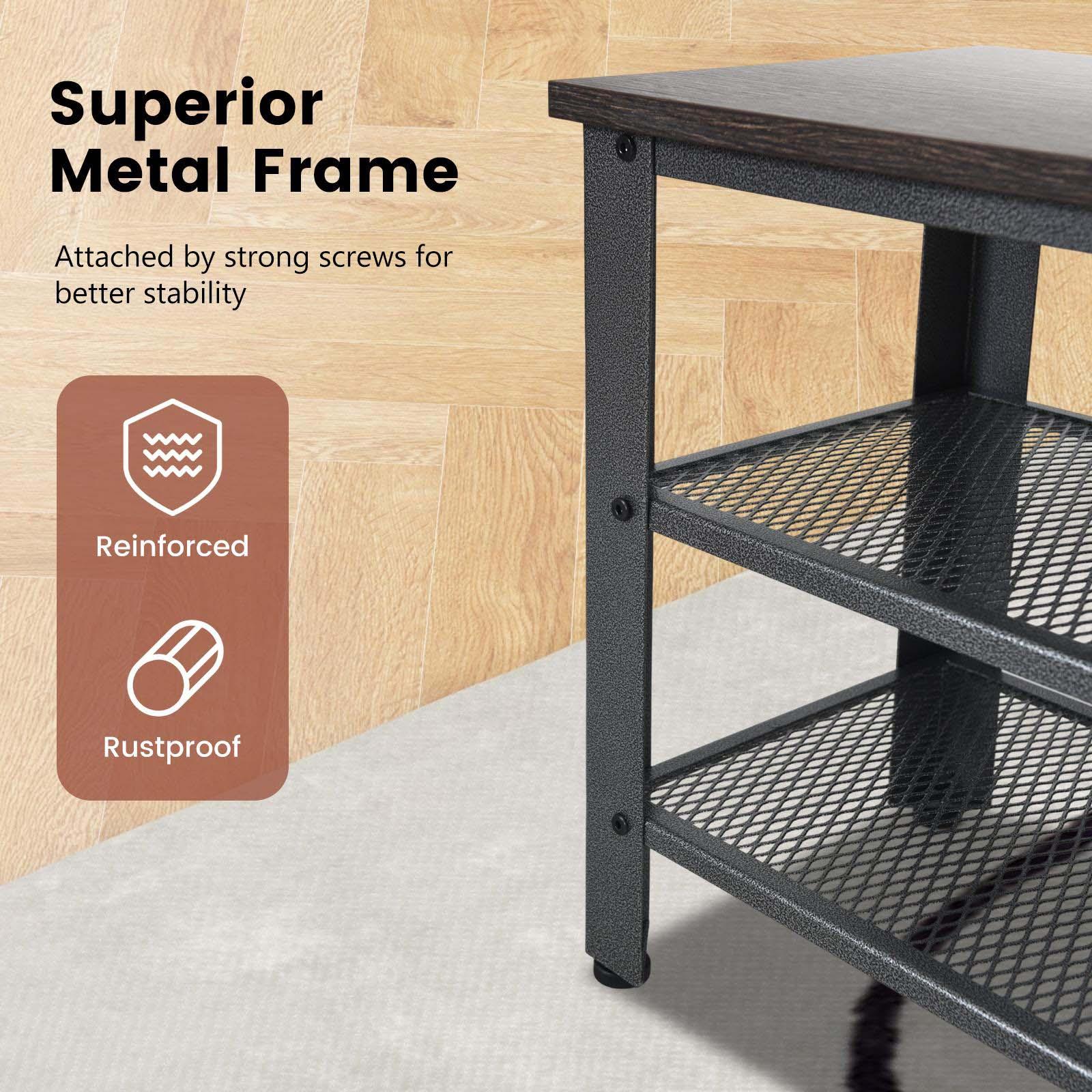 Tangkula 3-Tier Industrial Shoe Rack Entryway Bench with Mesh Storage Shelf