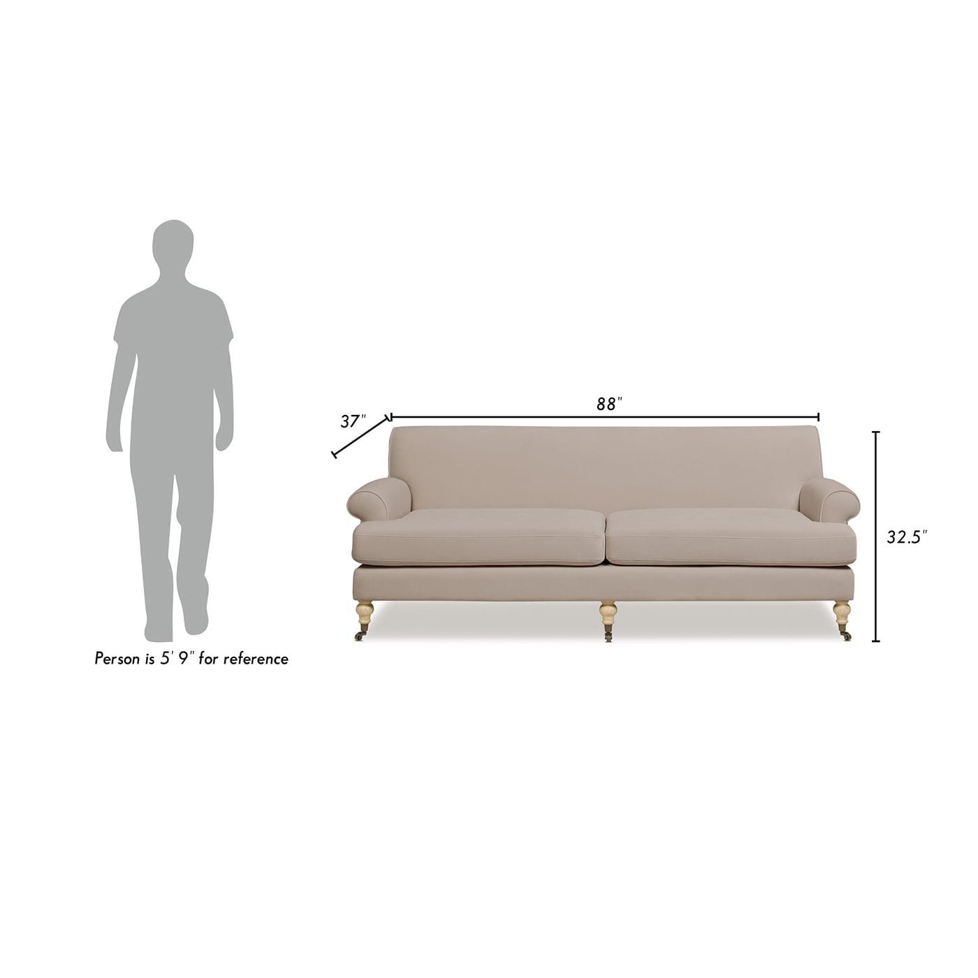 Jennifer Taylor Home Alana 88" Lawson Living Room Two-Cushion Tightback Sofa Couch with Metal Casters, Mink Beige