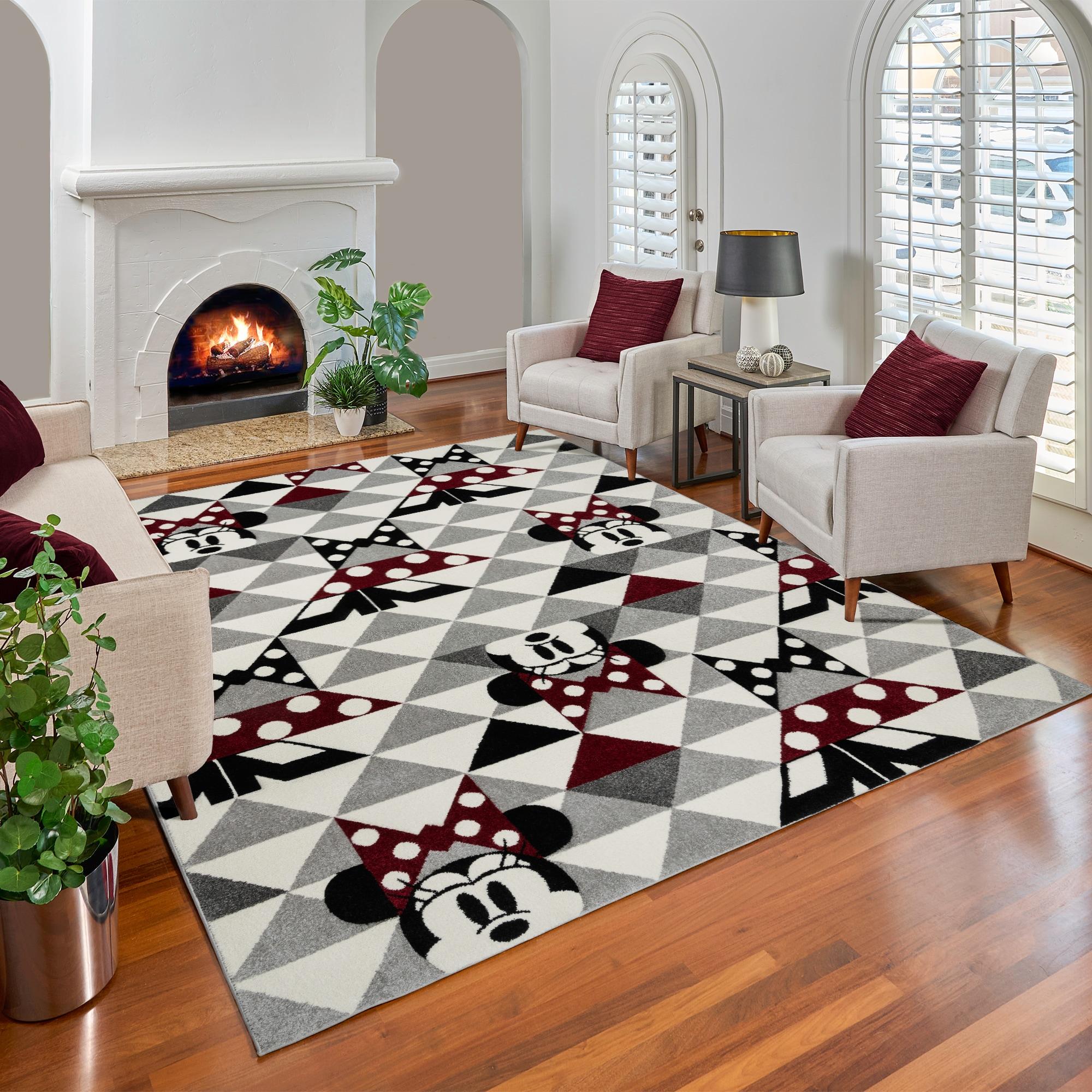 Disney Bravo Mickey Mouse Minnie Pyramids Modern Geometric Ivory/ Black/ Red Area Rug