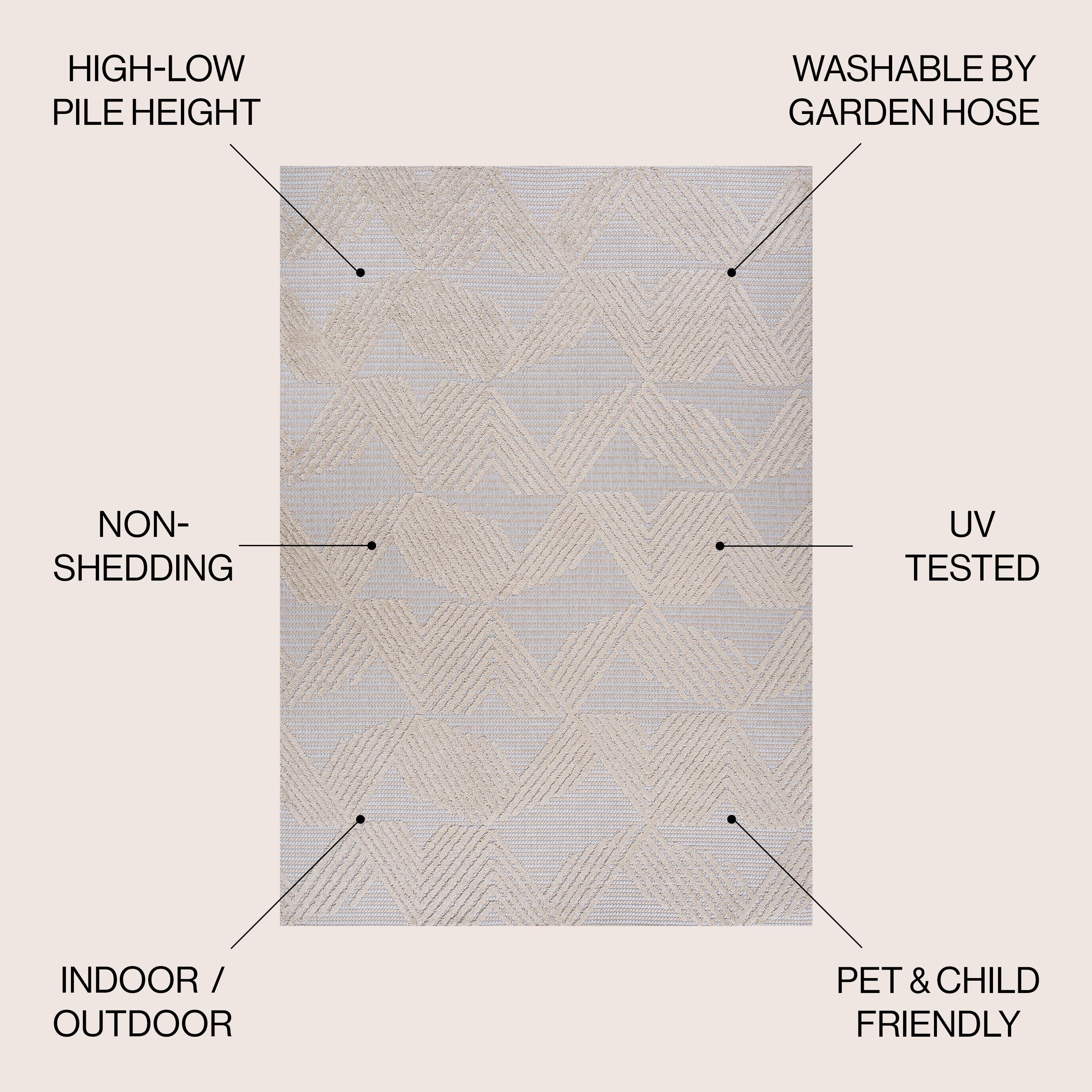 8'x10' Jazz High-Low Pile Art Deco Geometric Indoor/Outdoor Area Rug, Beige - JONATHAN Y