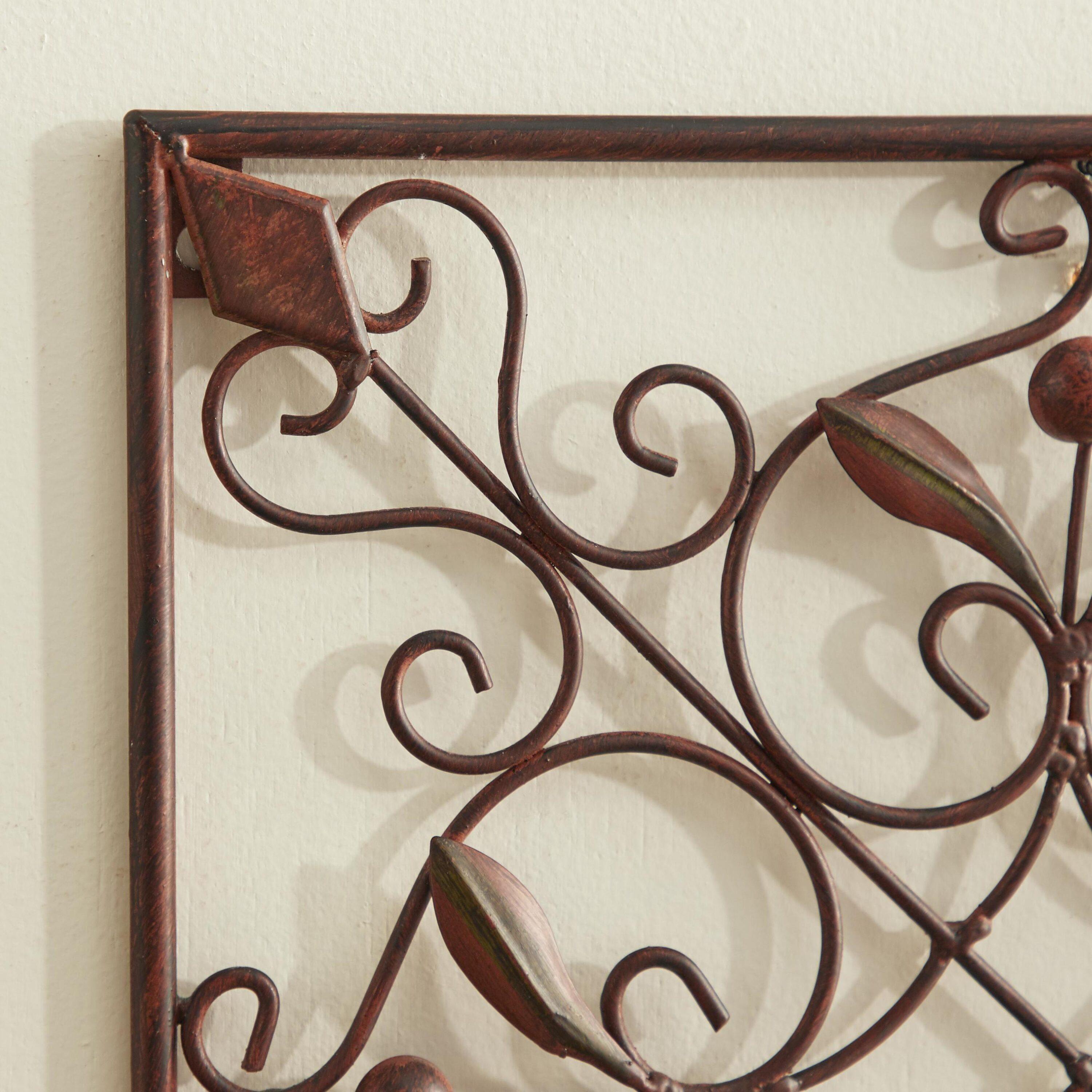 DecMode Rustic Brown Square Metal Wall Décor Set of 4 14"W x 14"H