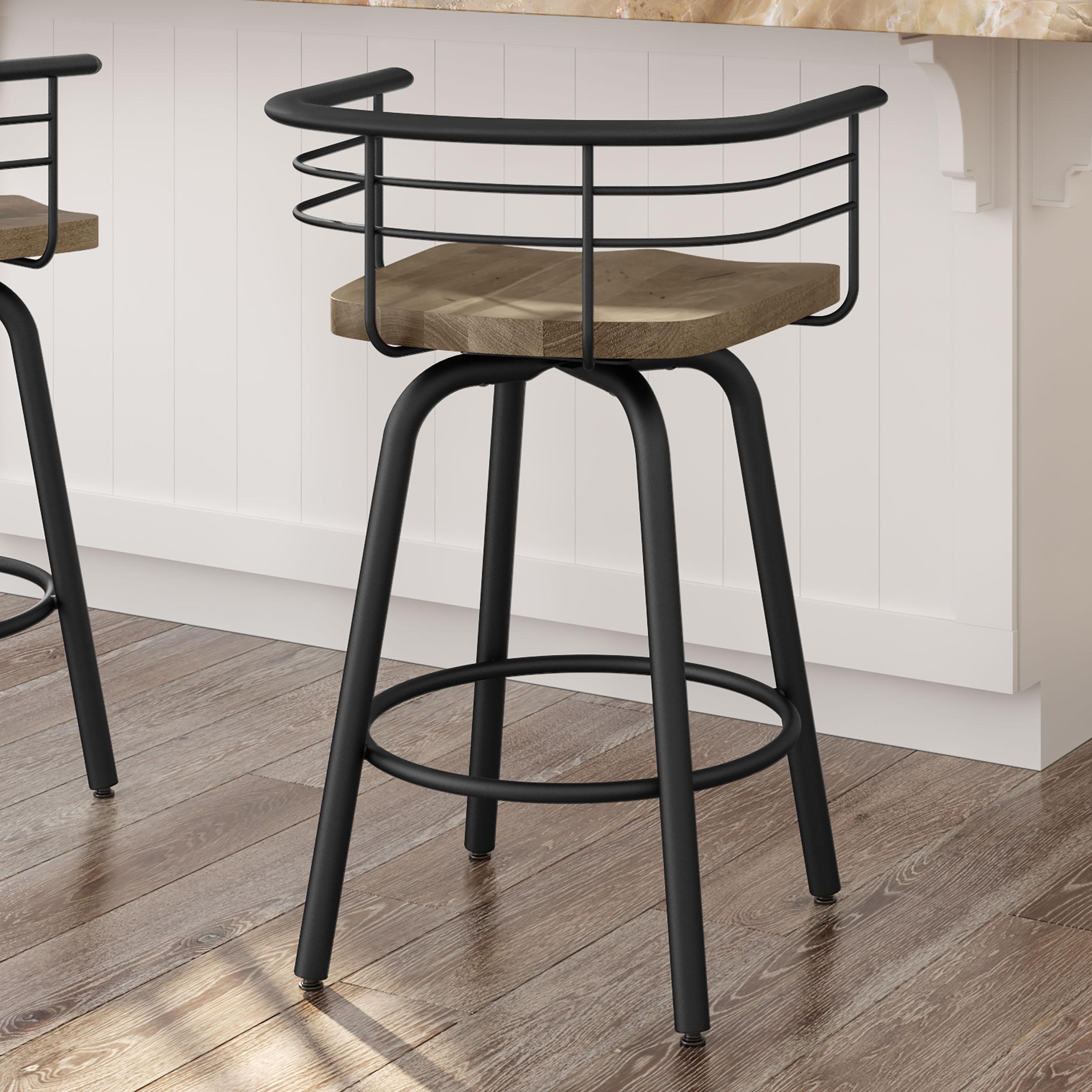 Amisco Brisk 30 In. Swivel Bar Stool - Beige Distressed Wood / Black Metal