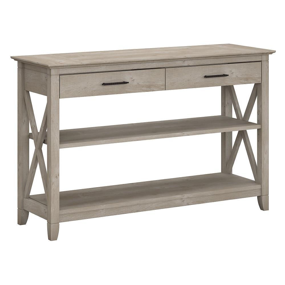 Key West Console Table with Drawers and Shelves Washed Gray - Bush Furniture: Sofa Table, Storage, Coastal Design