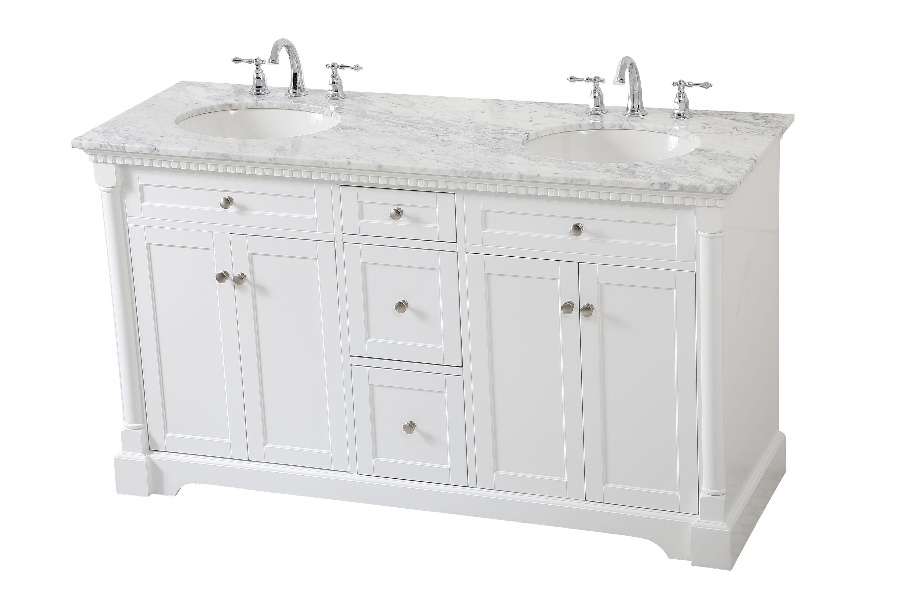 Elegant Decor Clarence 60" Solid Wood and Metal Double Bathroom Vanity in White