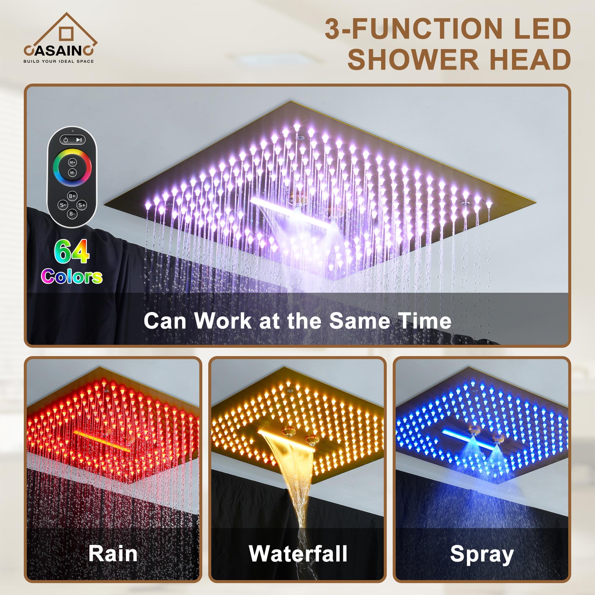 Camino 4-Function Luxury 16 Inch Thermostatic Rain Shower Set with Remote Control 64 Color Lights