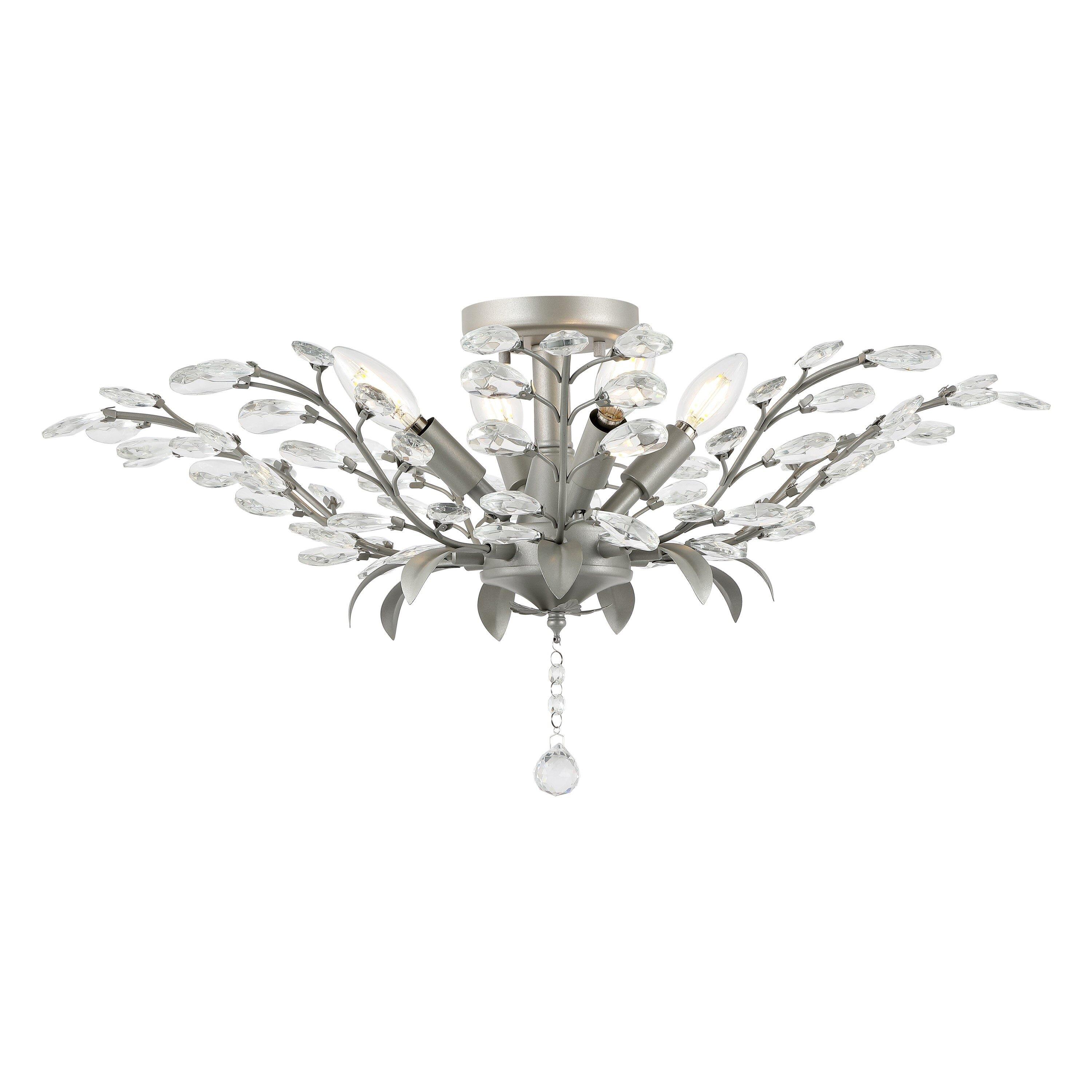 Elisana 26" 4-Light Contemporary Bohemian Iron/Acrylic LED Semi Flush Mount, Silver Gray/Clear