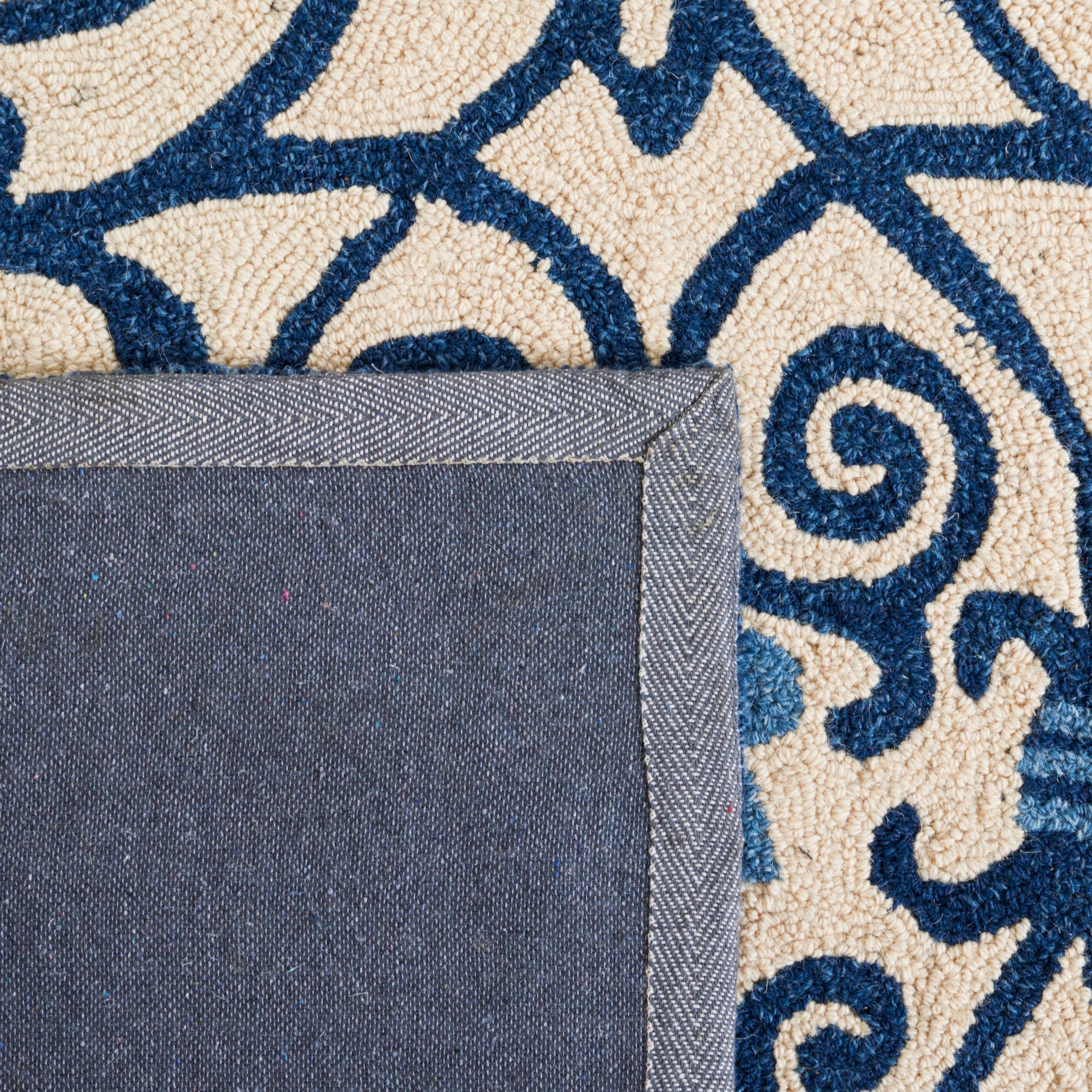 SAFAVIEH Chelsea Aragon Geometric Borders Wool Area Rug, Ivory/Dark Blue, 3' x 3' Round