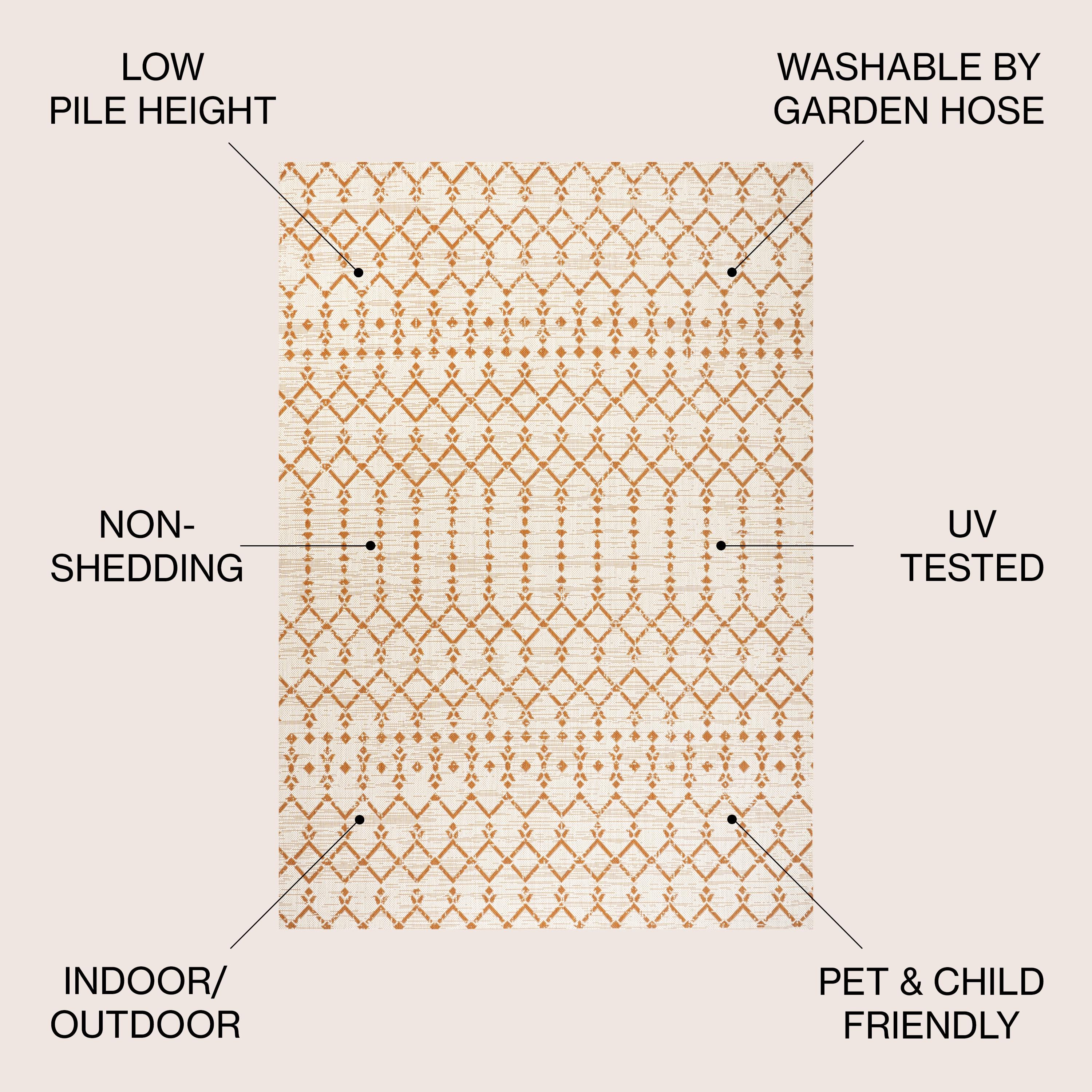 3' x 5' Ourika Moroccan Geometric Textured Weave Indoor/Outdoor Area Rug, Cream/Orange - JONATHAN Y