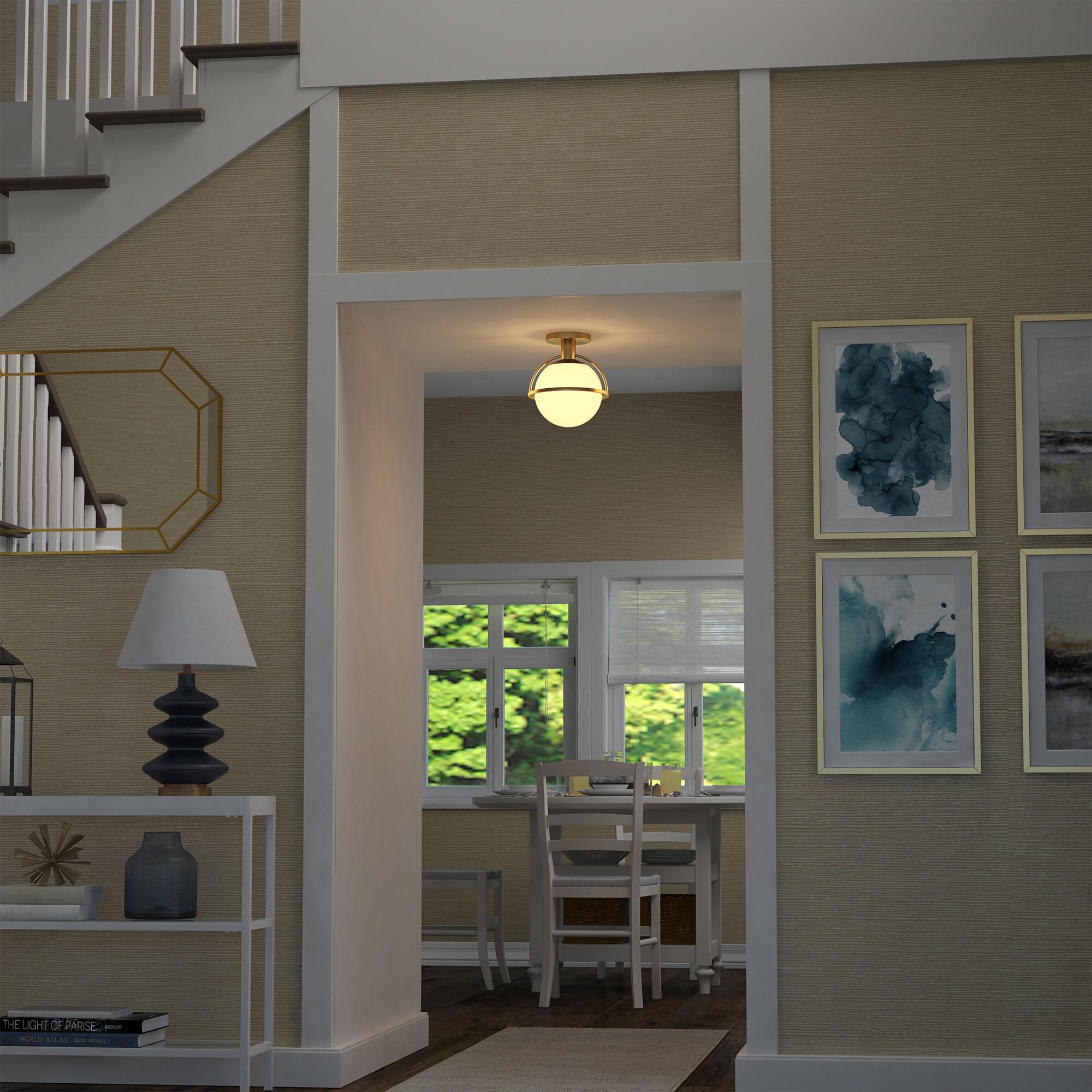 Evelyn&Zoe 9.25" Antique Brass Finish Metal/Glass Semi Flush Mount