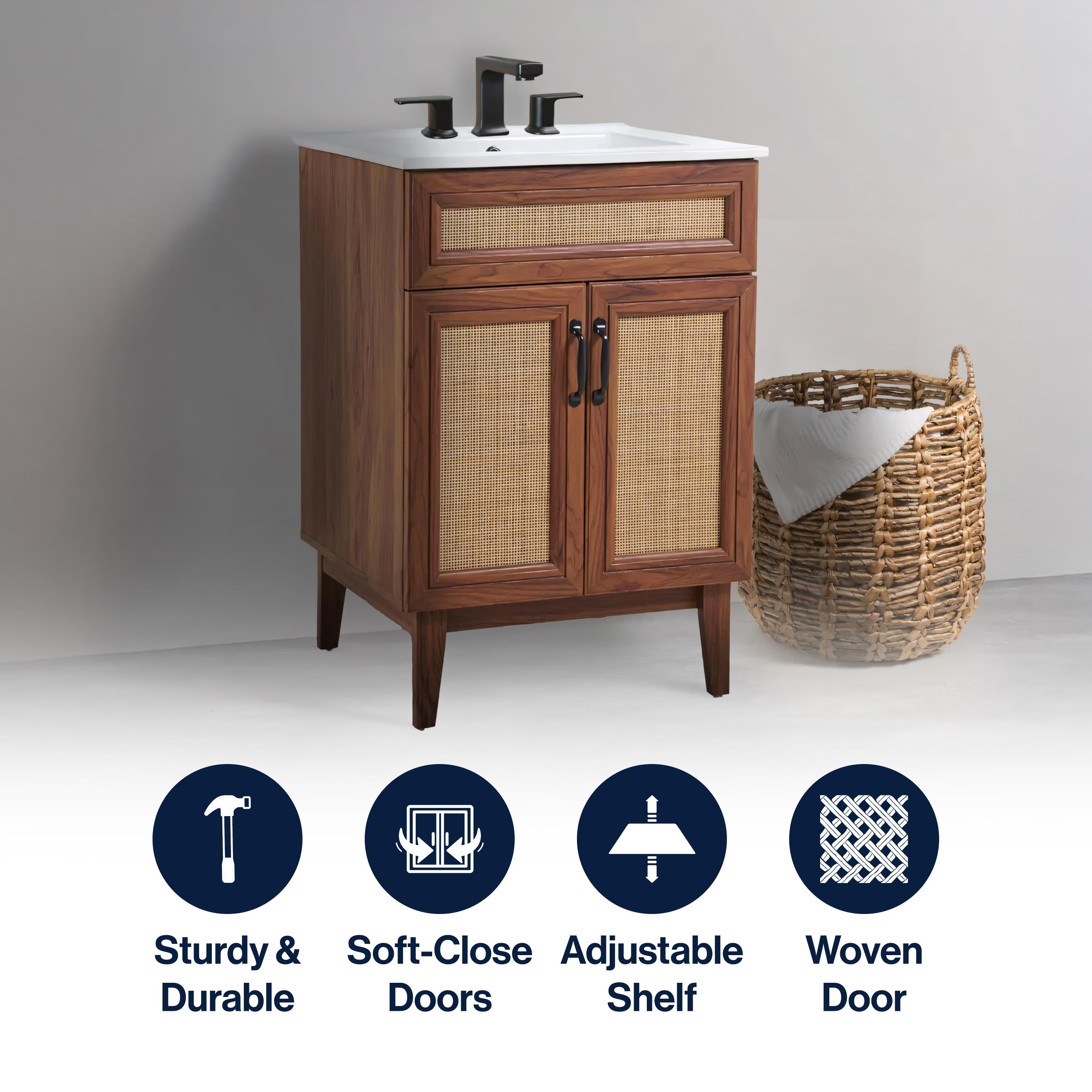 Javer 24" Rattan Modern Farmhouse 2-Shelf Bath Vanity Cabinet Only (Sink Basin not Included)